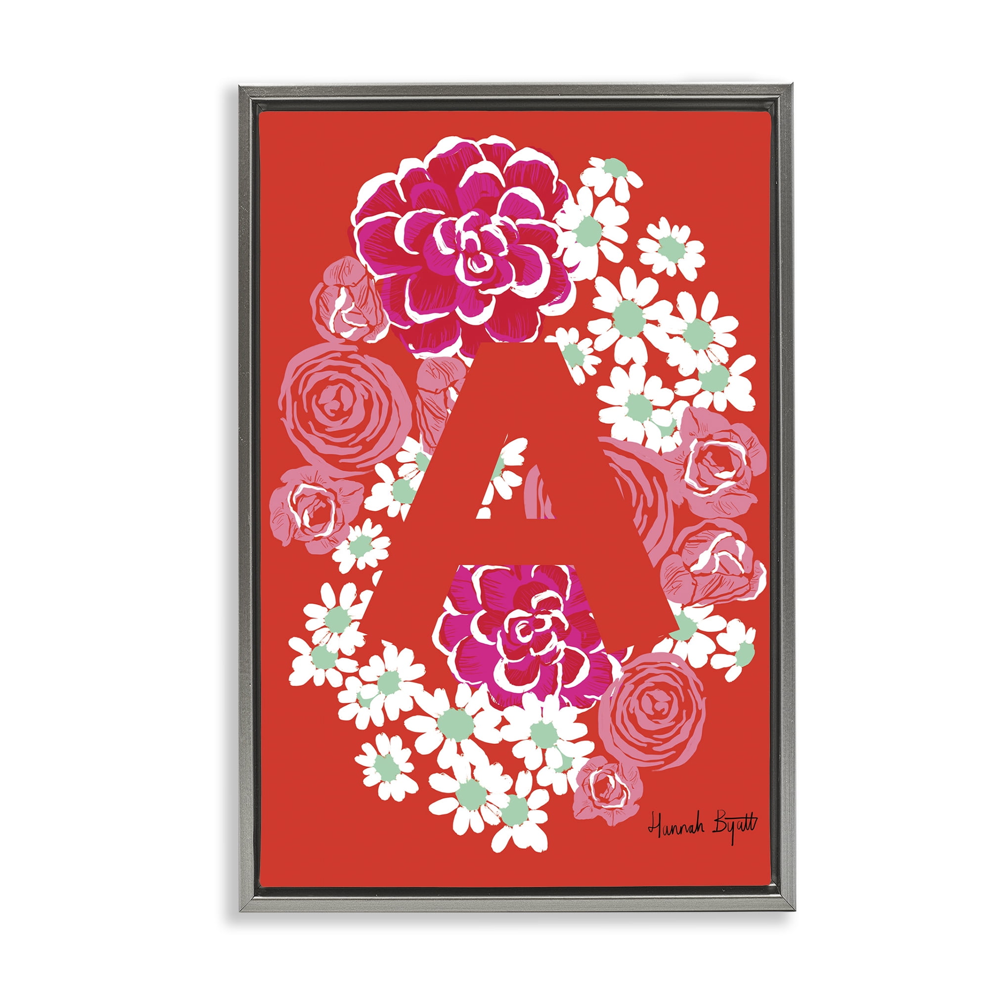 Stupell Industries Floral Bloom Letter A Botanical & Floral Painting Gray Floater Framed Art Print Wall Art, 21 x 31