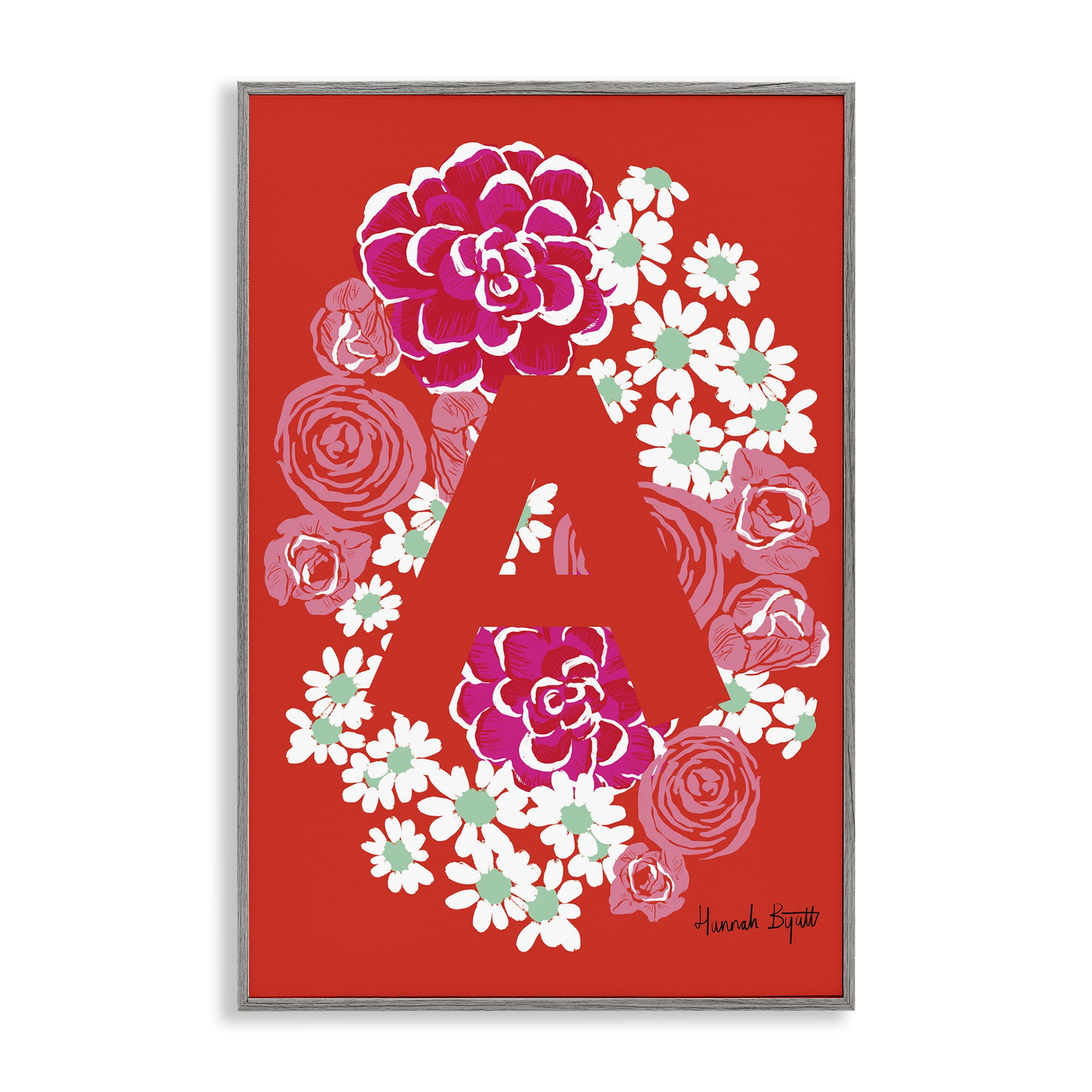 Stupell Industries Floral Bloom Letter A Botanical & Floral Painting Gray Framed Art Print Wall Art, 12 x 18