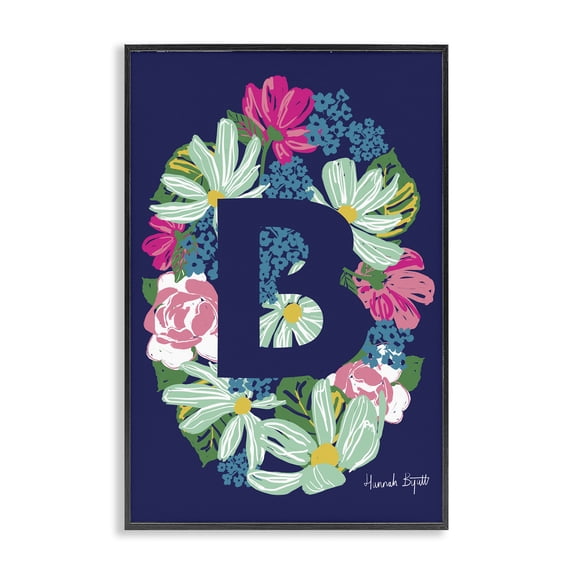 Stupell Industries Eclectic Floral Bloom Letter B Black Framed Giclee Art, 12 x 18, by Hannah Byatt