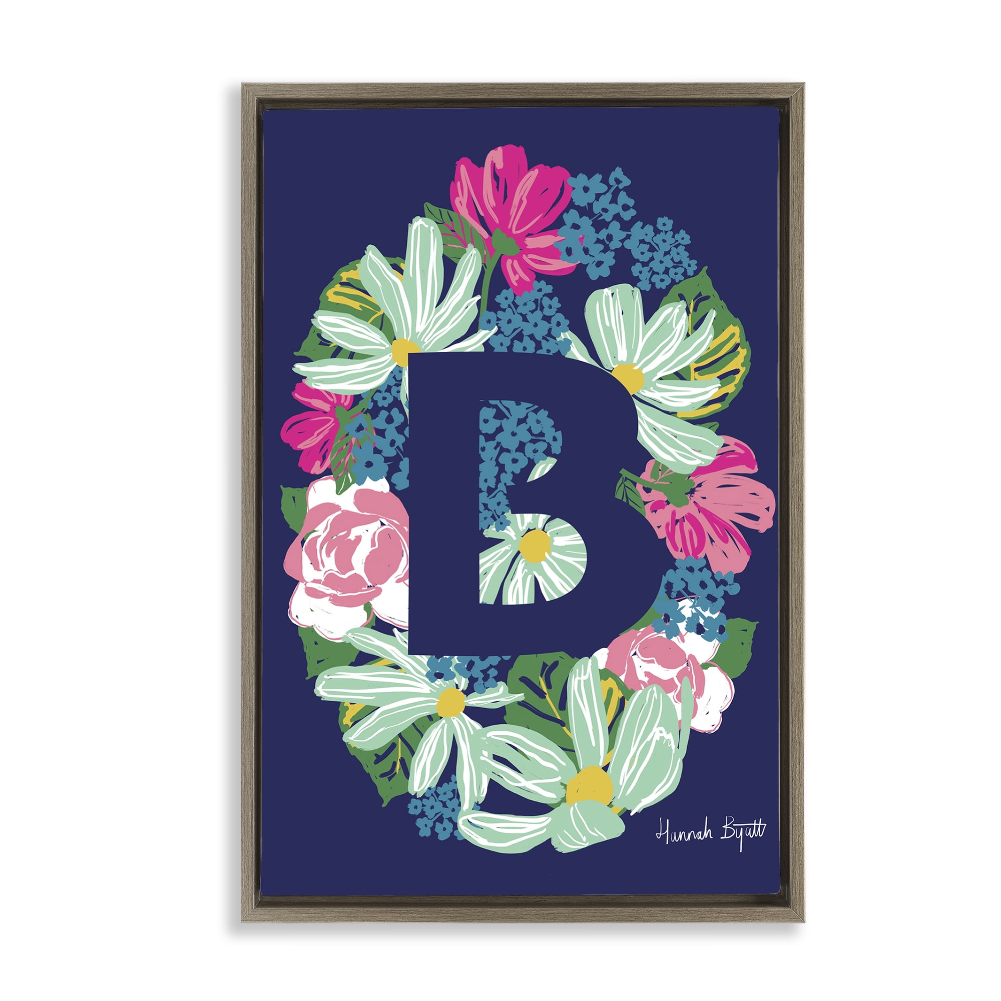 Stupell Industries Floral Bloom Letter B Botanical & Floral Painting Brown Floater Framed Art Print Wall Art, 17 x 25