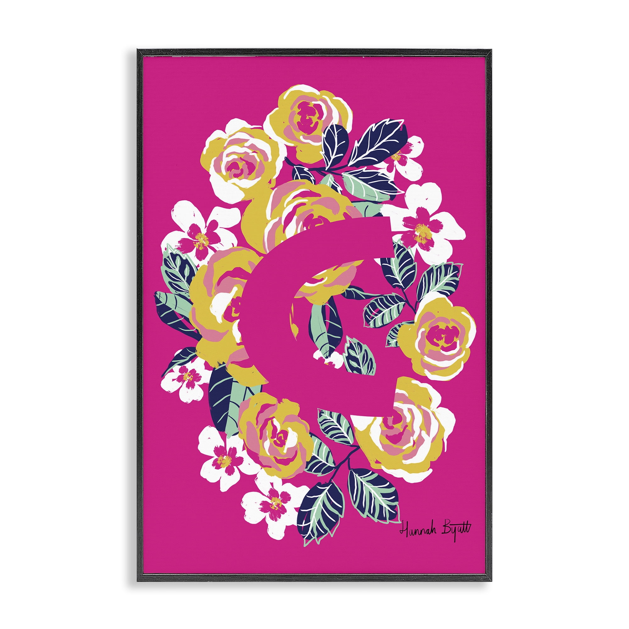 Stupell Industries Floral Bloom Letter C Botanical & Floral Painting Black Framed Art Print Wall Art, 16 x 24