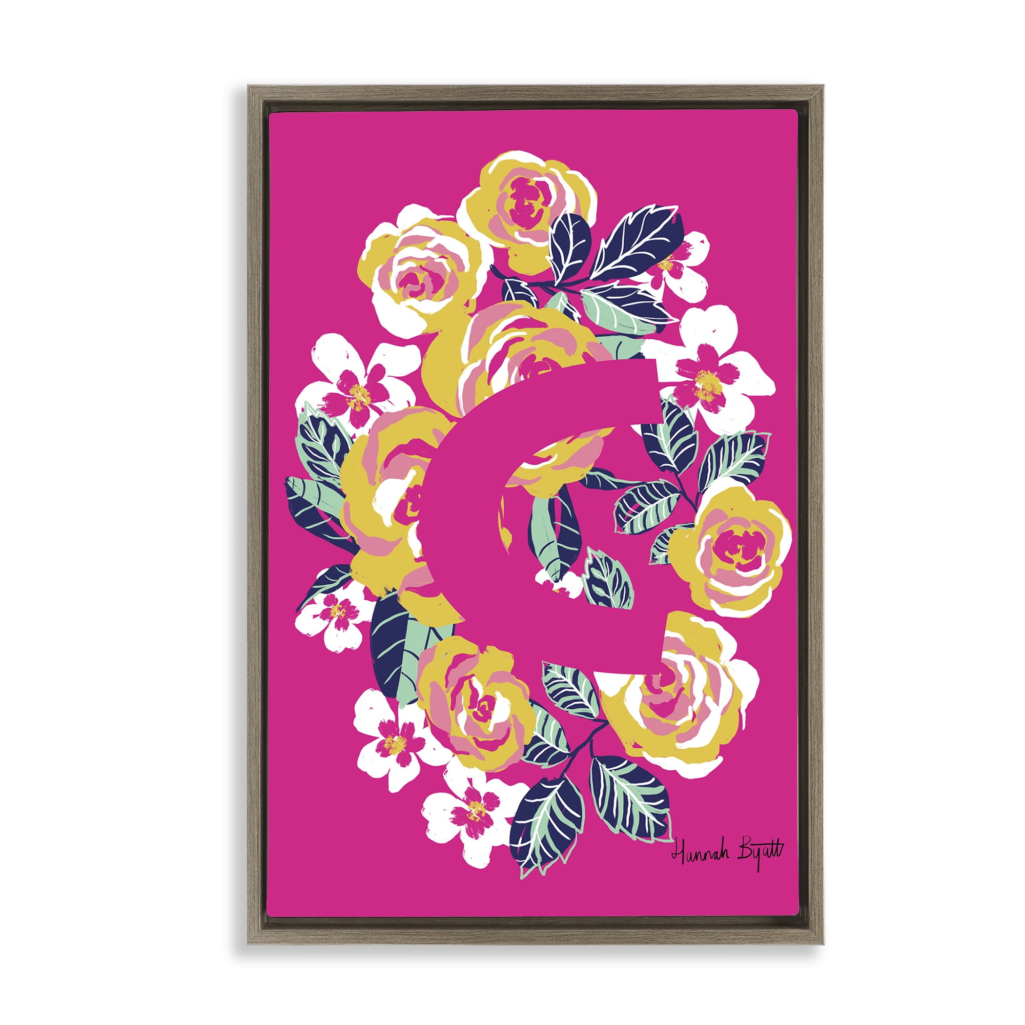 Stupell Industries Floral Bloom Letter C Botanical & Floral Painting Brown Floater Framed Art Print Wall Art, 17 x 25