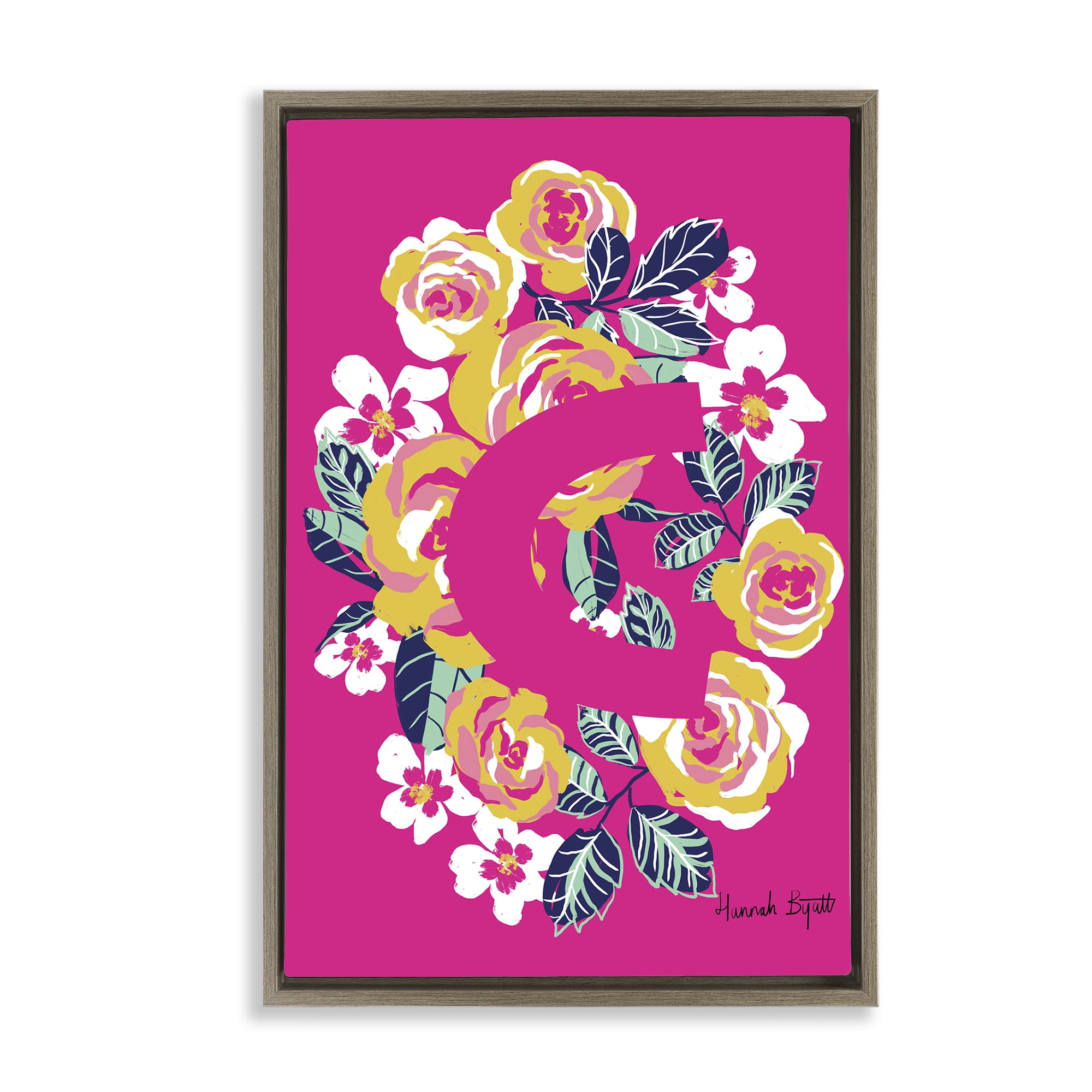 Stupell Industries Floral Bloom Letter C Botanical & Floral Painting Brown Floater Framed Art Print Wall Art, 21 x 31