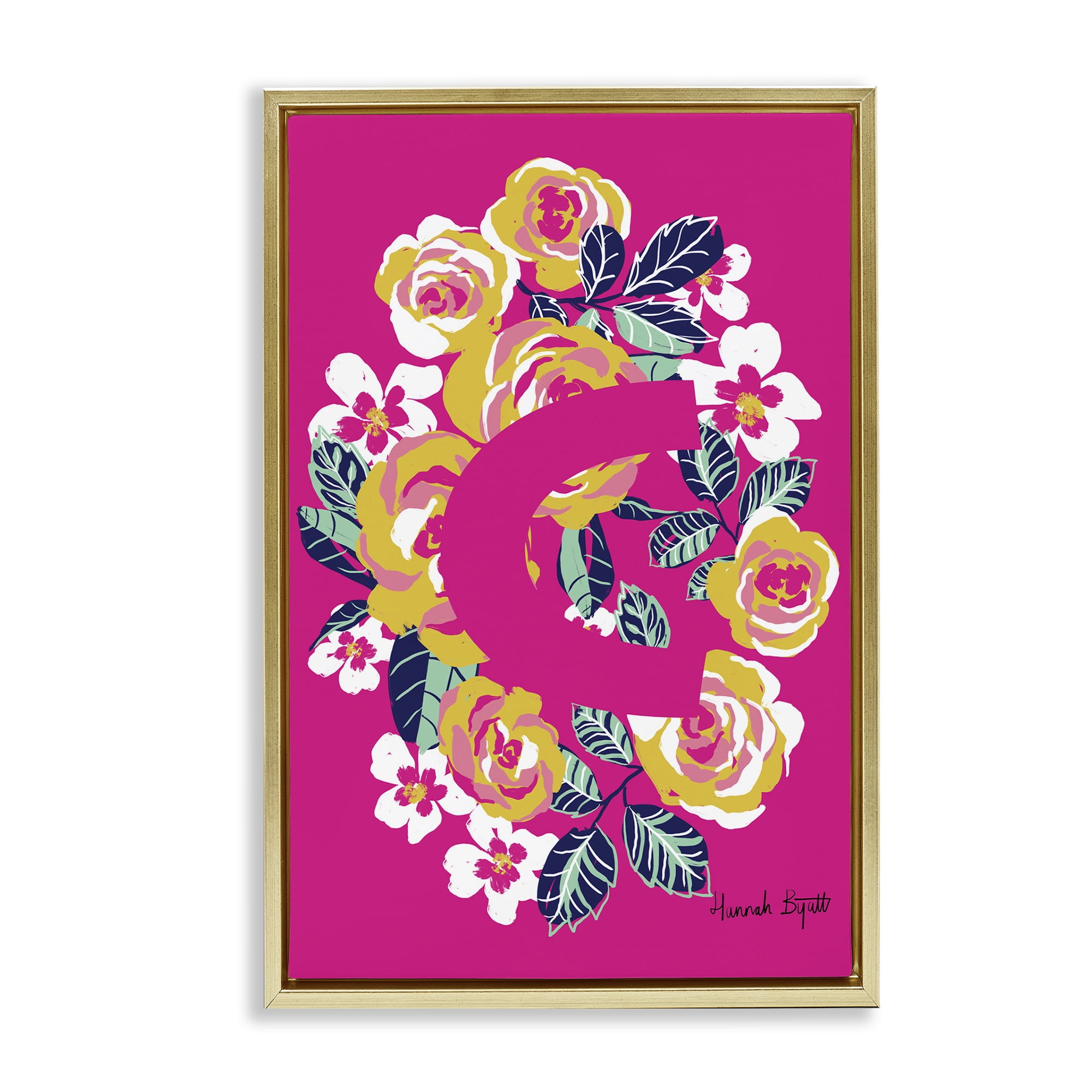 Stupell Industries Floral Bloom Letter C Botanical & Floral Painting Gold Floater Framed Art Print Wall Art, 21 x 31