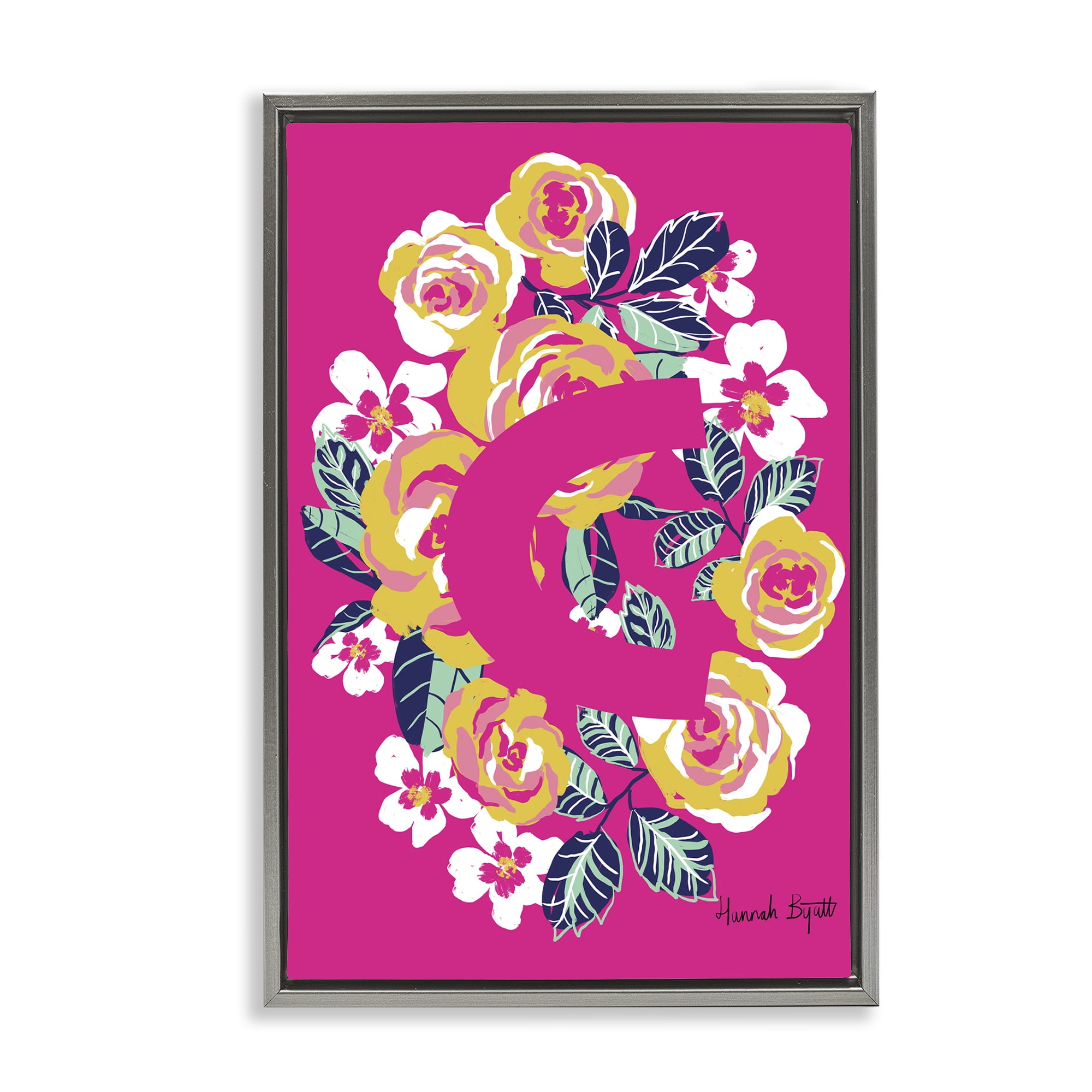 Stupell Industries Floral Bloom Letter C Botanical & Floral Painting Gray Floater Framed Art Print Wall Art, 21 x 31