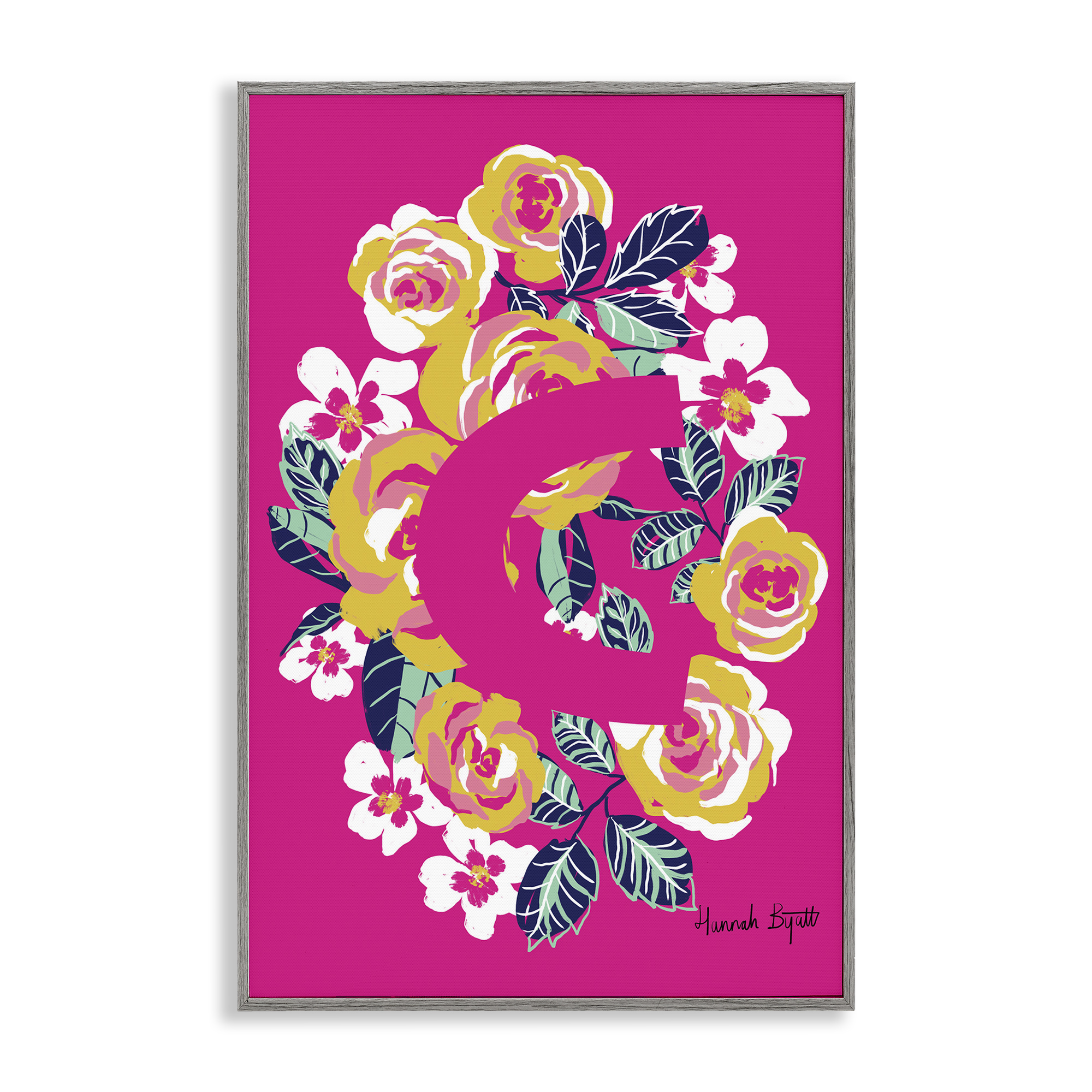 Stupell Industries Floral Bloom Letter C Botanical & Floral Painting Gray Framed Art Print Wall Art, 12 x 18