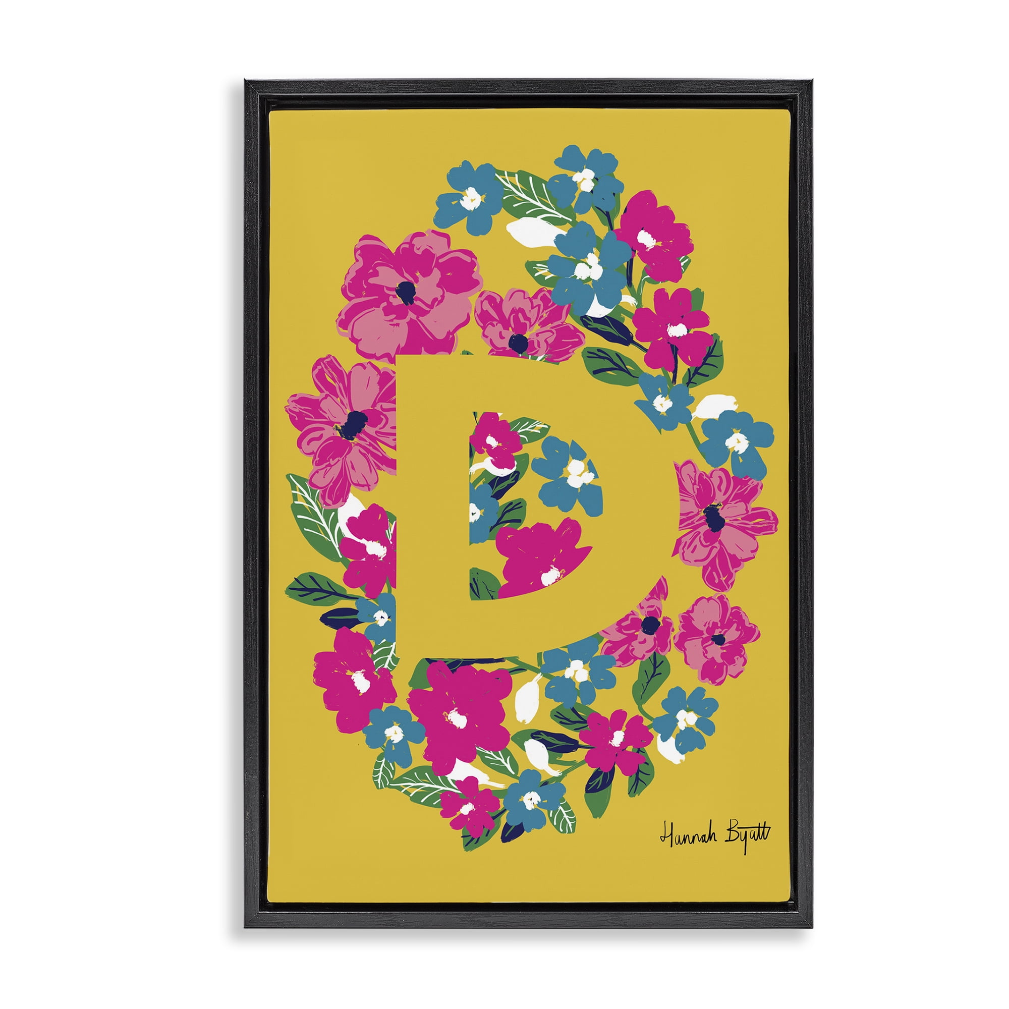 Stupell Industries Floral Bloom Letter D Botanical & Floral Painting Black Floater Framed Art Print Wall Art, 21 x 31
