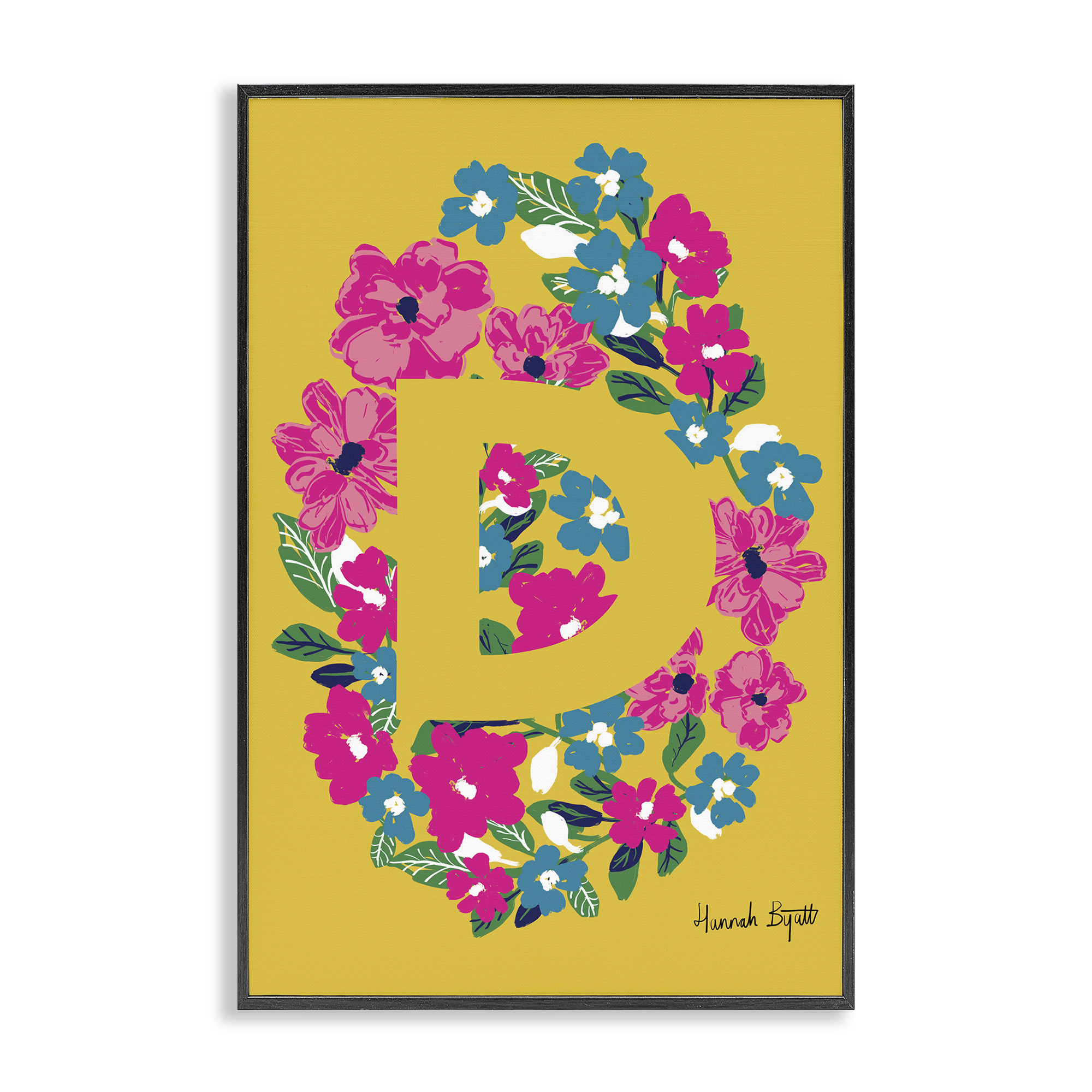 Stupell Industries Floral Bloom Letter D Botanical & Floral Painting Black Framed Art Print Wall Art, 16 x 24