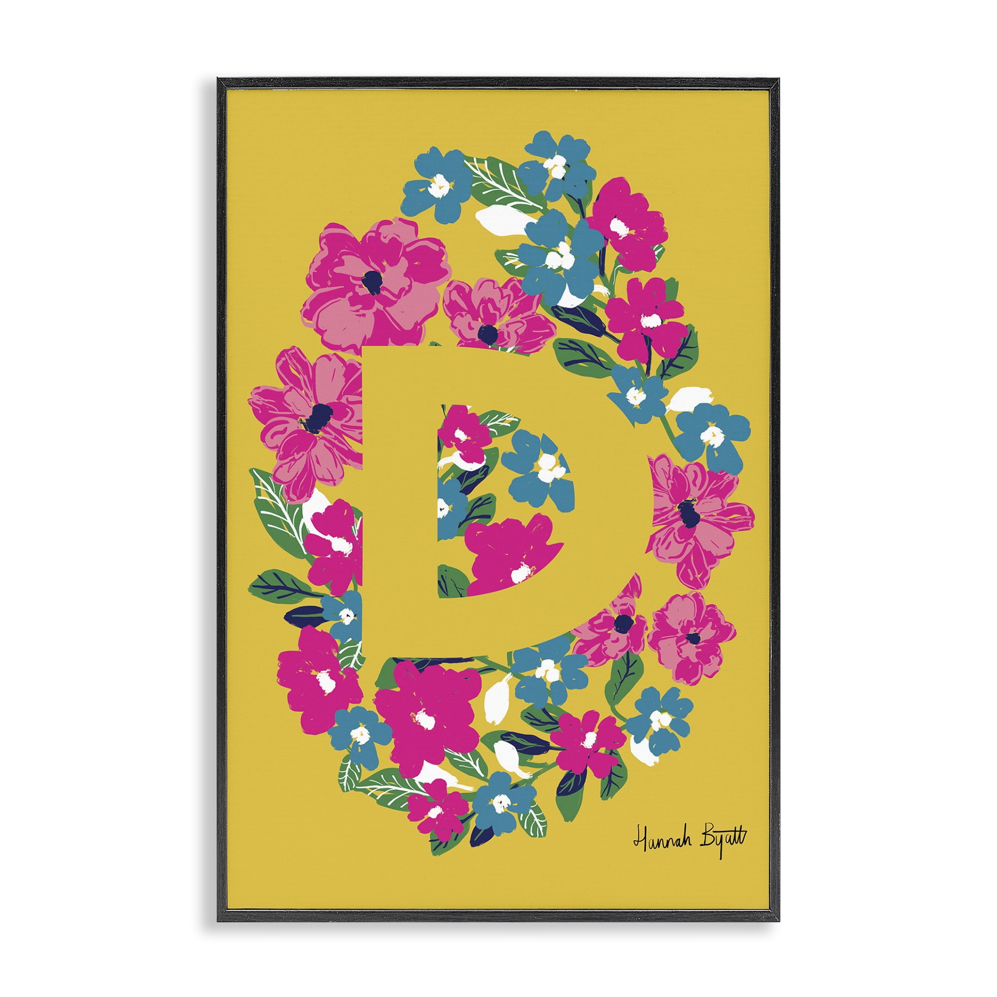 Stupell Industries Floral Bloom Letter D Botanical & Floral Painting Black Framed Art Print Wall Art, 20 x 30
