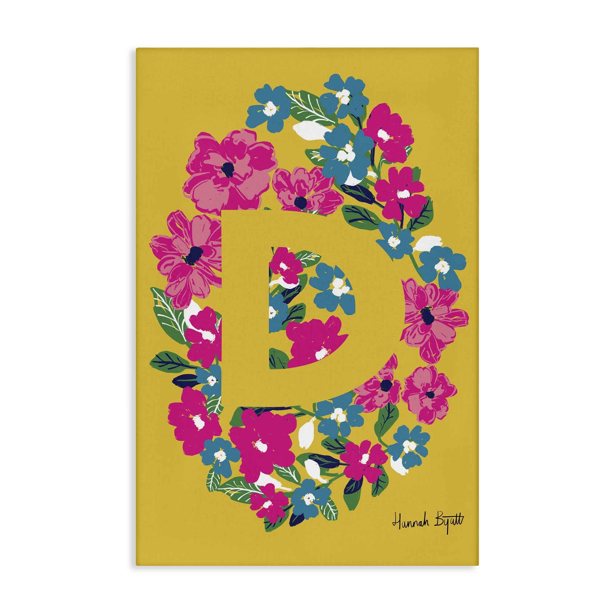 Stupell Industries Floral Bloom Letter D Botanical & Floral Painting Gallery Wrapped Canvas Art Print Wall Art, 16 x 24