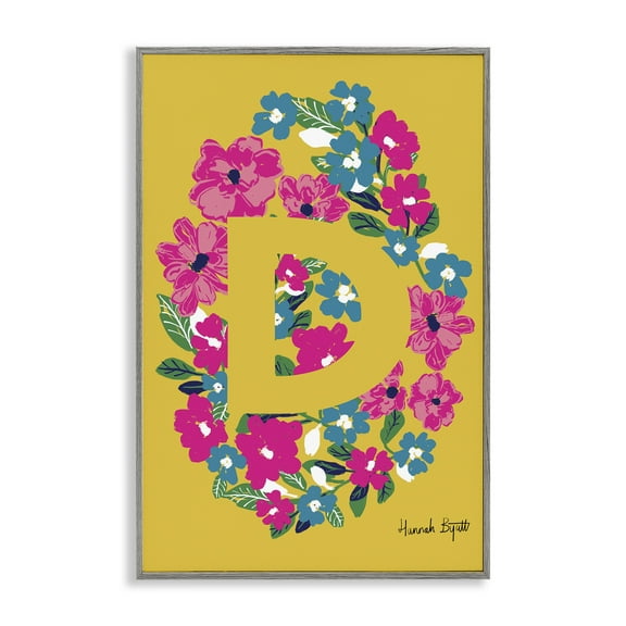 Stupell Industries Floral Bloom Letter D Botanical & Floral Painting Gray Framed Art Print Wall Art, 12 x 18