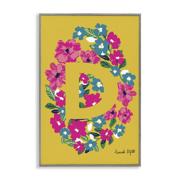 Stupell Industries Floral Bloom Letter D Botanical & Floral Painting Gray Framed Art Print Wall Art, 16 x 24