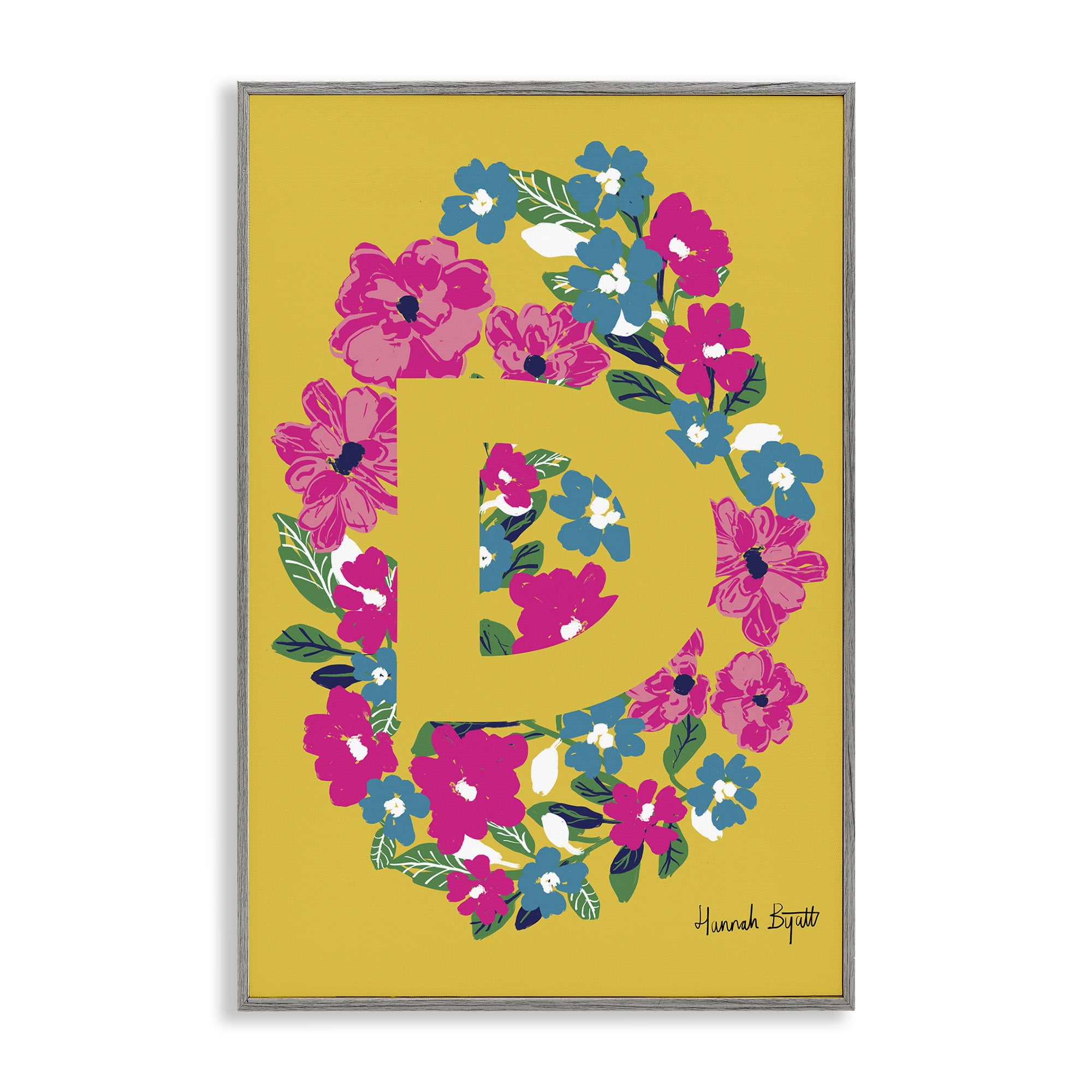 Stupell Industries Floral Bloom Letter D Botanical & Floral Painting Gray Framed Art Print Wall Art, 20 x 30