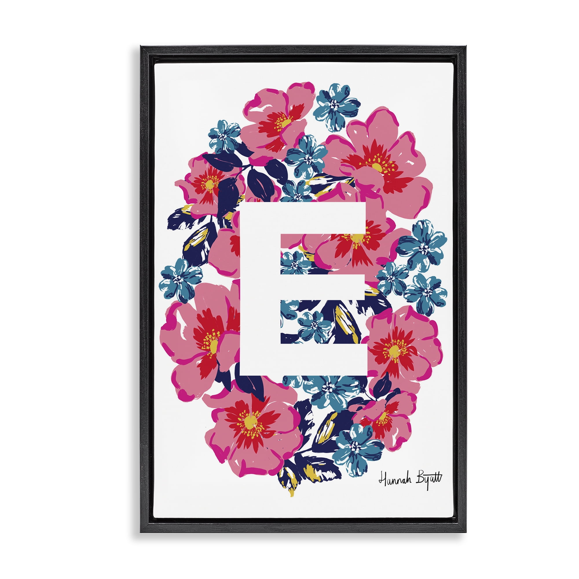 Stupell Industries Floral Bloom Letter E Botanical & Floral Painting Black Floater Framed Art Print Wall Art, 21 x 31