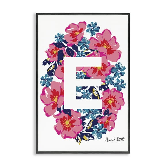 Stupell Industries Floral Bloom Letter E Botanical & Floral Painting Black Framed Art Print Wall Art, 12 x 18