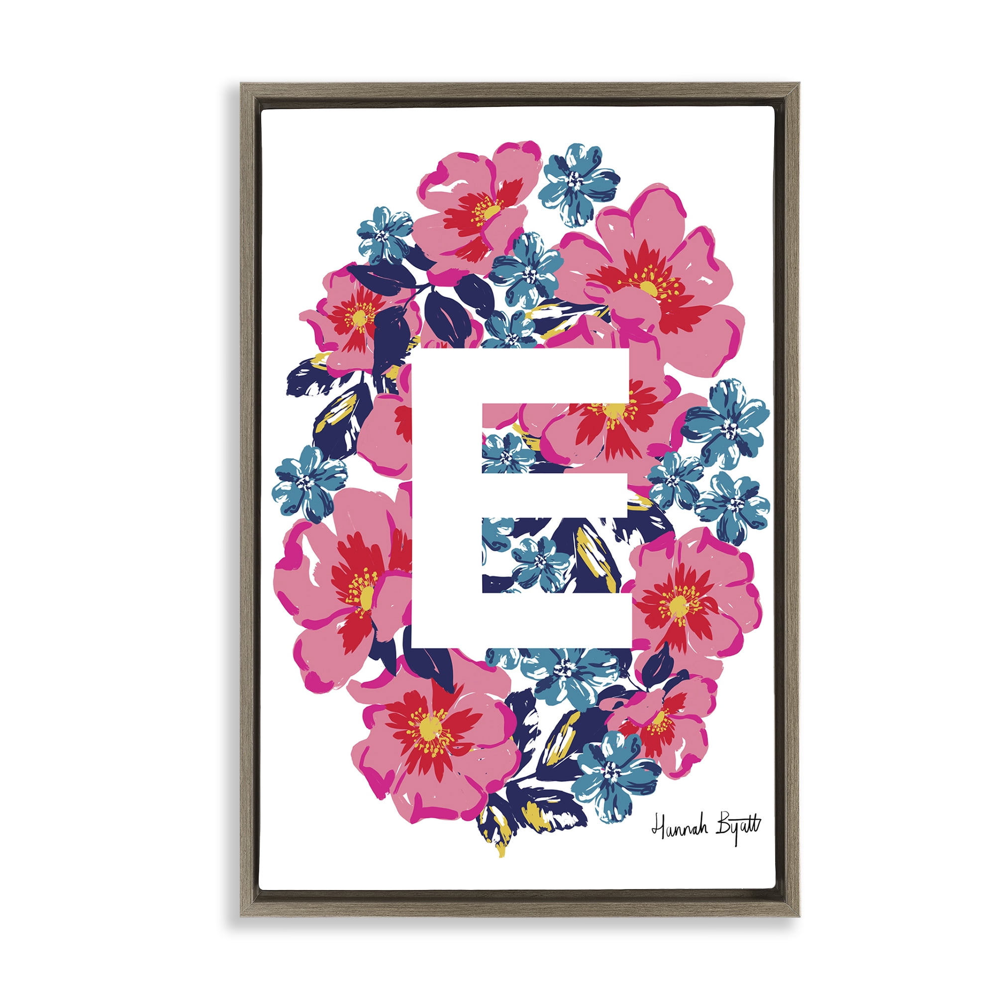 Stupell Industries Floral Bloom Letter E Botanical & Floral Painting Brown Floater Framed Art Print Wall Art, 21 x 31