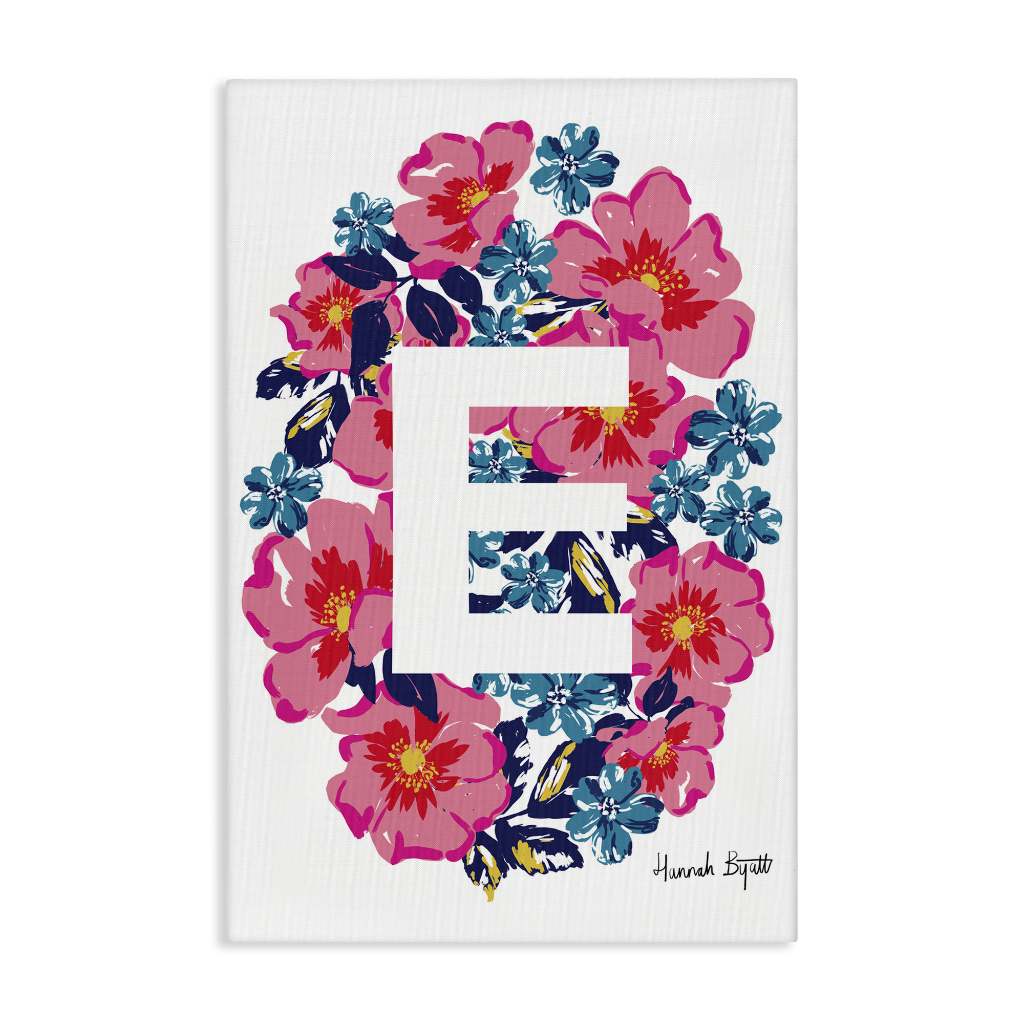 Stupell Industries Floral Bloom Letter E Botanical & Floral Painting Gallery Wrapped Canvas Art Print Wall Art, 24 x 36