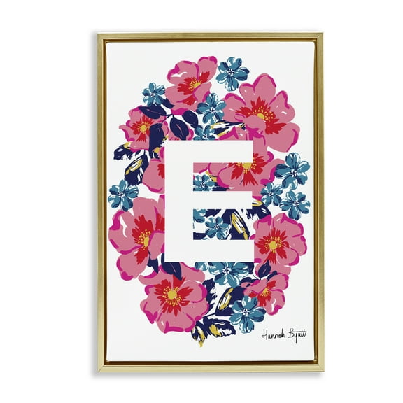 Stupell Industries Floral Bloom Letter E Botanical & Floral Painting Gold Floater Framed Art Print Wall Art, 17 x 25