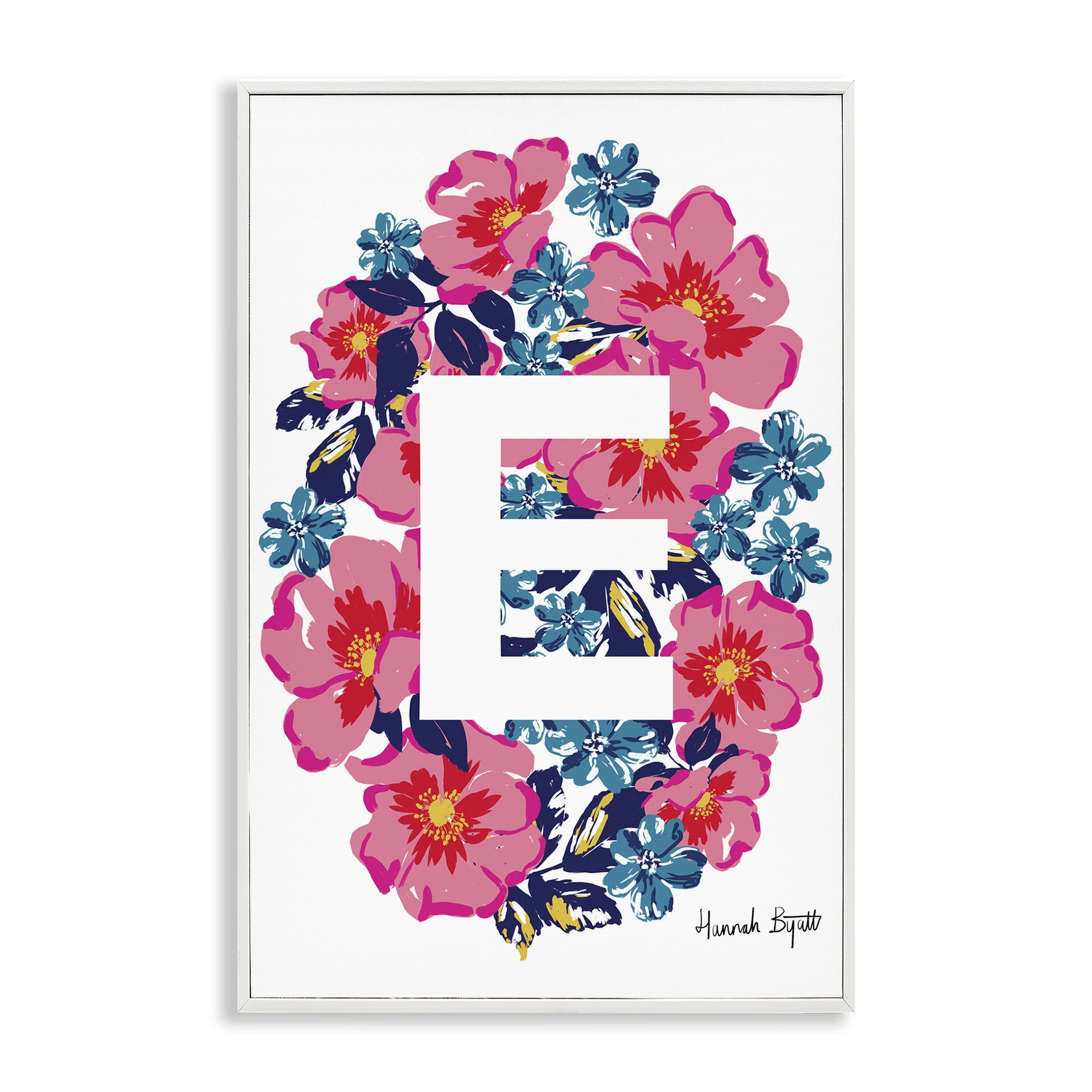 Stupell Industries Floral Bloom Letter E Botanical & Floral Painting White Framed Art Print Wall Art, 12 x 18