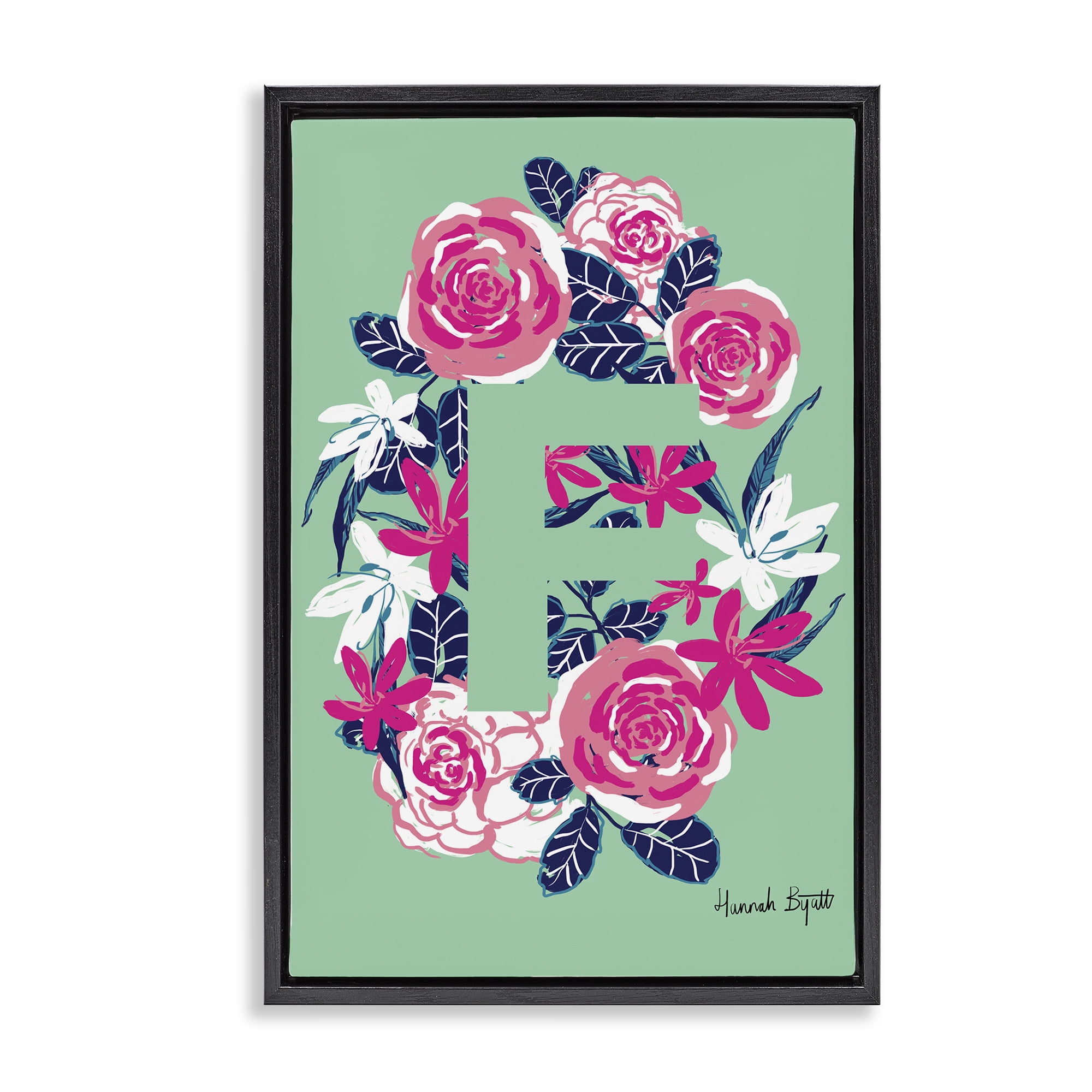 Stupell Industries Floral Bloom Letter F Botanical & Floral Painting Black Floater Framed Art Print Wall Art, 21 x 31