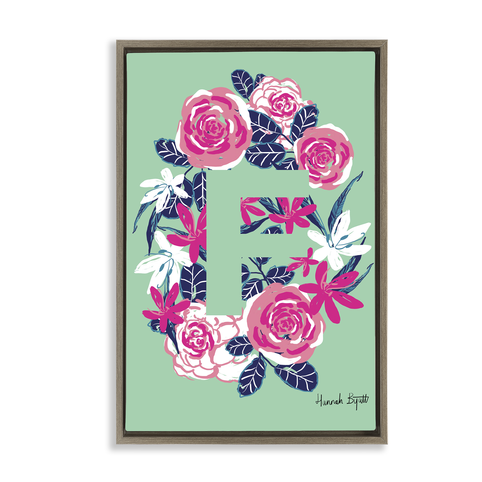 Stupell Industries Floral Bloom Letter F Botanical & Floral Painting Brown Floater Framed Art Print Wall Art, 21 x 31