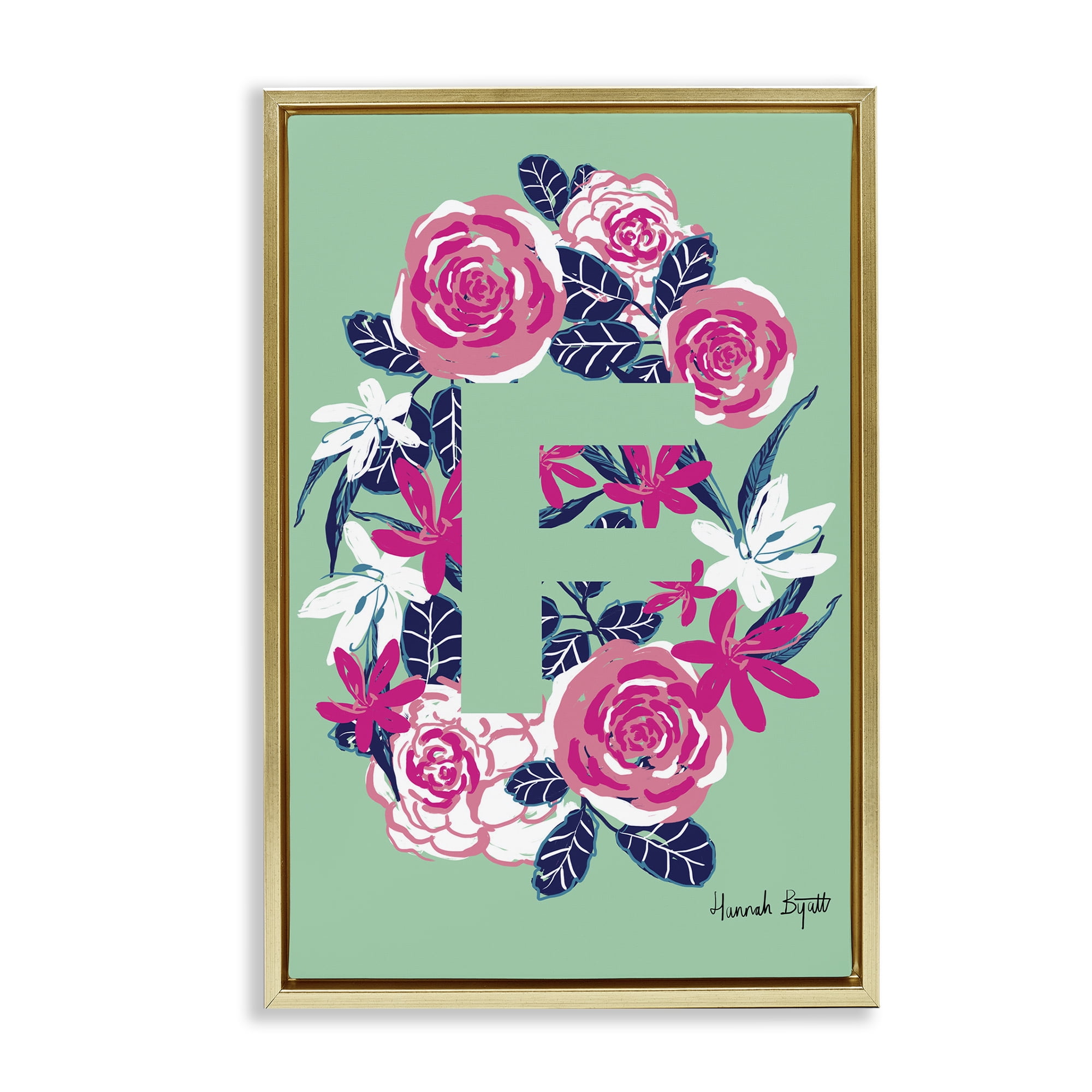 Stupell Industries Floral Bloom Letter F Botanical & Floral Painting Gold Floater Framed Art Print Wall Art, 21 x 31