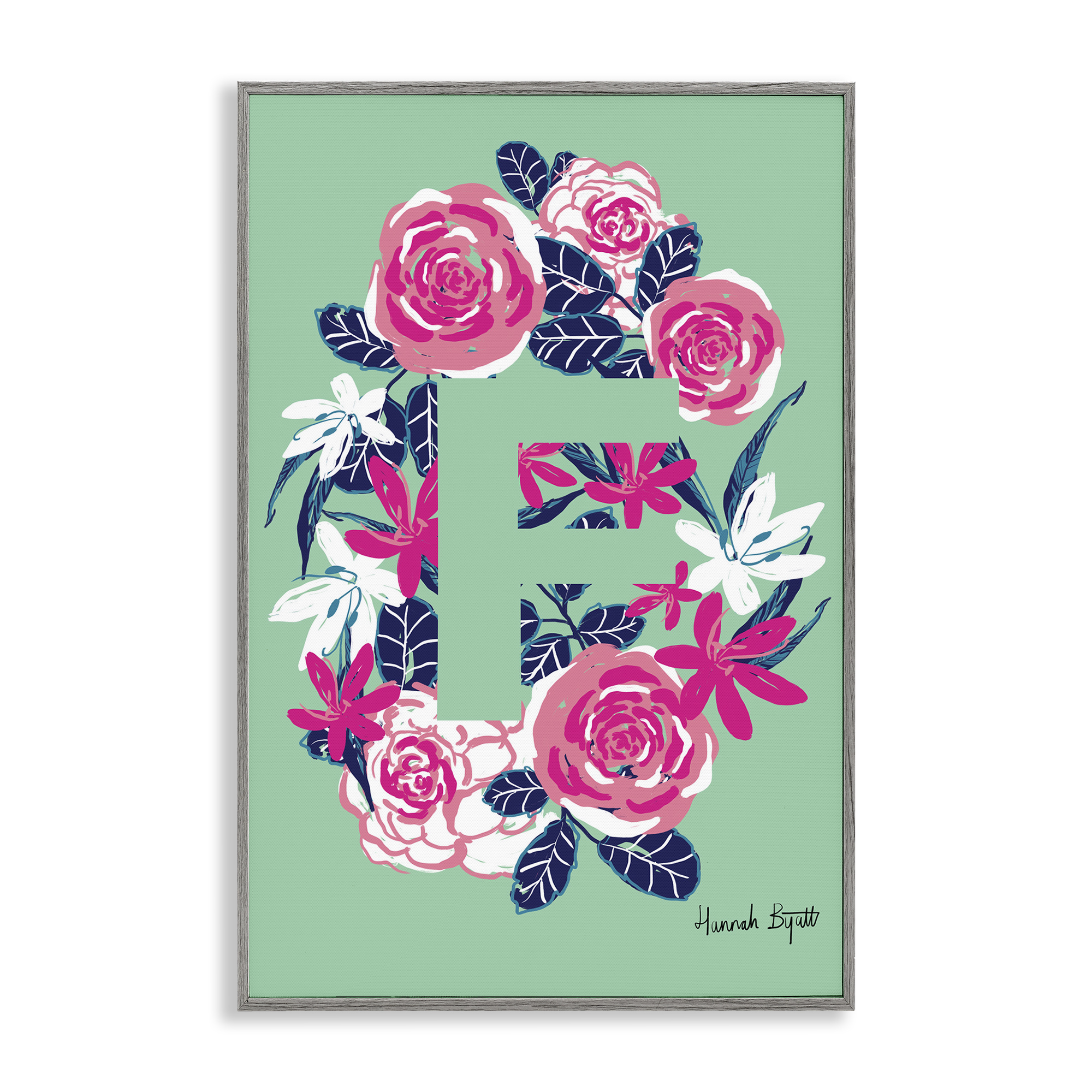 Stupell Industries Floral Bloom Letter F Botanical & Floral Painting Gray Framed Art Print Wall Art, 20 x 30
