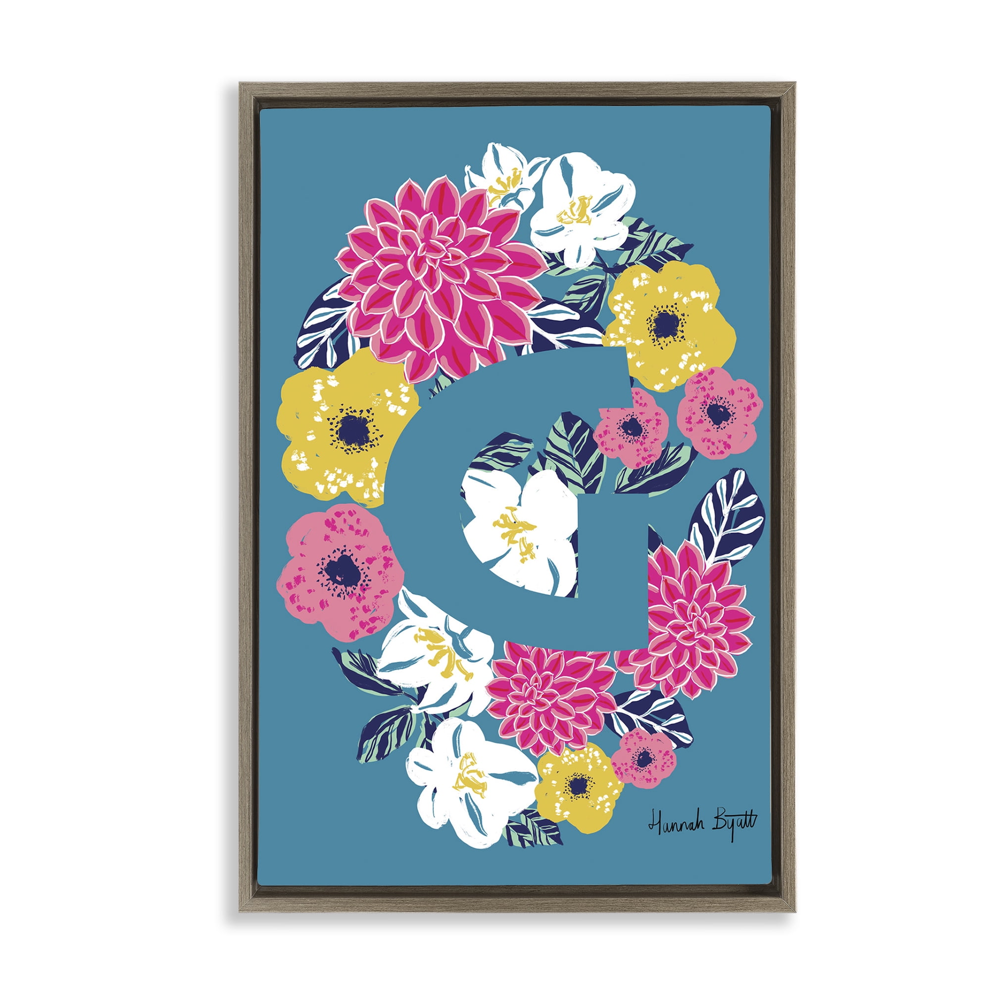 Stupell Industries Floral Bloom Letter G Botanical & Floral Painting Brown Floater Framed Art Print Wall Art, 17 x 25