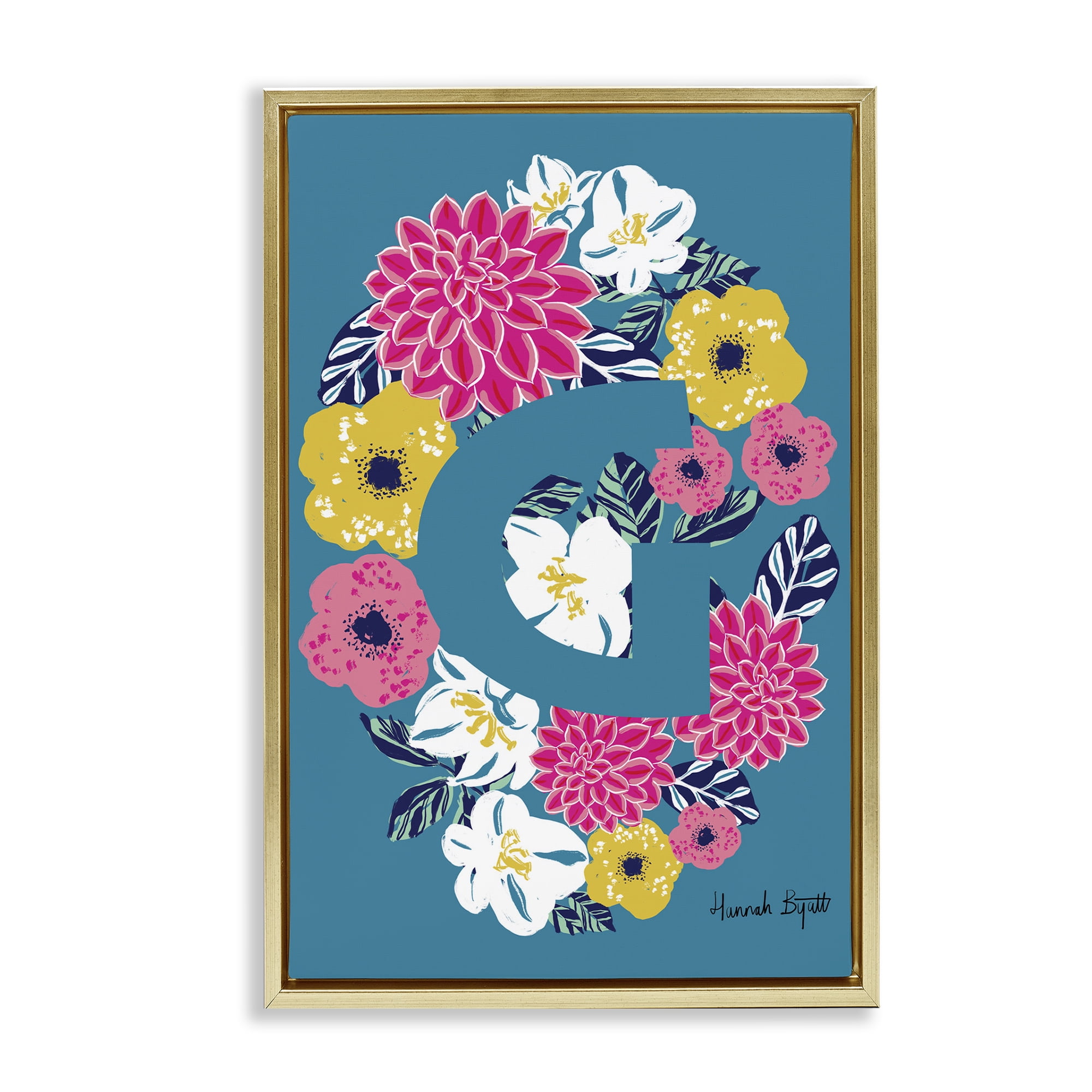 Stupell Industries Floral Bloom Letter G Botanical & Floral Painting Gold Floater Framed Art Print Wall Art, 17 x 25