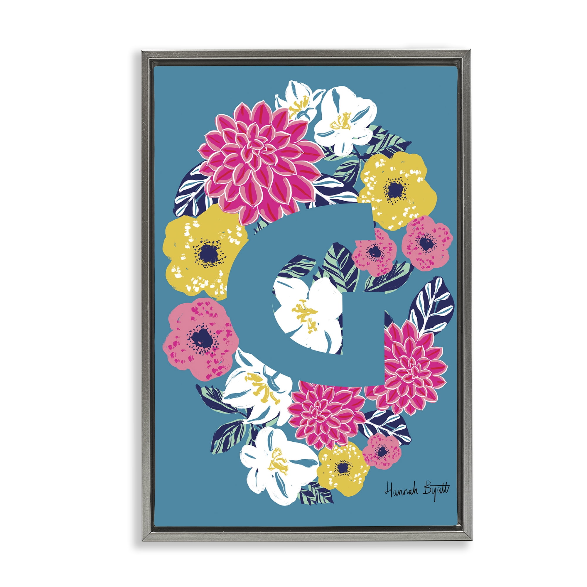 Stupell Industries Floral Bloom Letter G Botanical & Floral Painting Gray Floater Framed Art Print Wall Art, 21 x 31