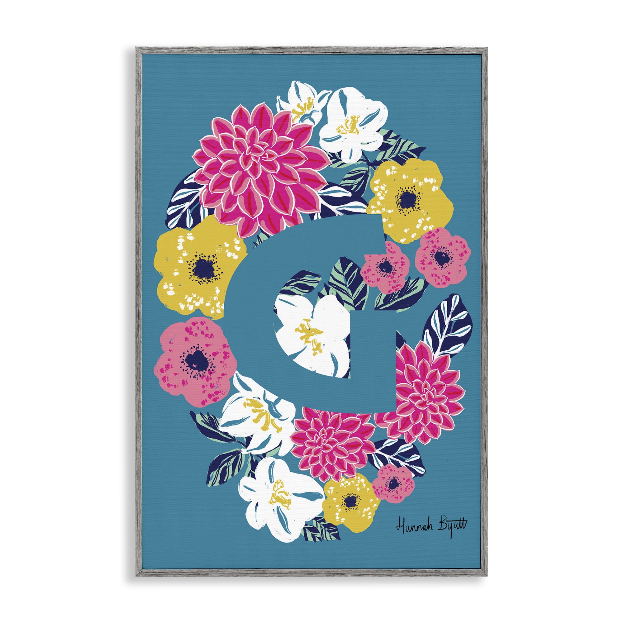 Stupell Industries Floral Bloom Letter G Botanical & Floral Painting Gray Framed Art Print Wall Art, 12 x 18