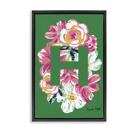 Stupell Industries Floral Bloom Letter H Botanical & Floral Painting Black Floater Framed Art Print Wall Art, 17 x 25