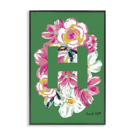 Stupell Industries Bohemian Floral Bloom Letter H Black Framed Giclee Art, 20 x 30, by Hannah Byatt