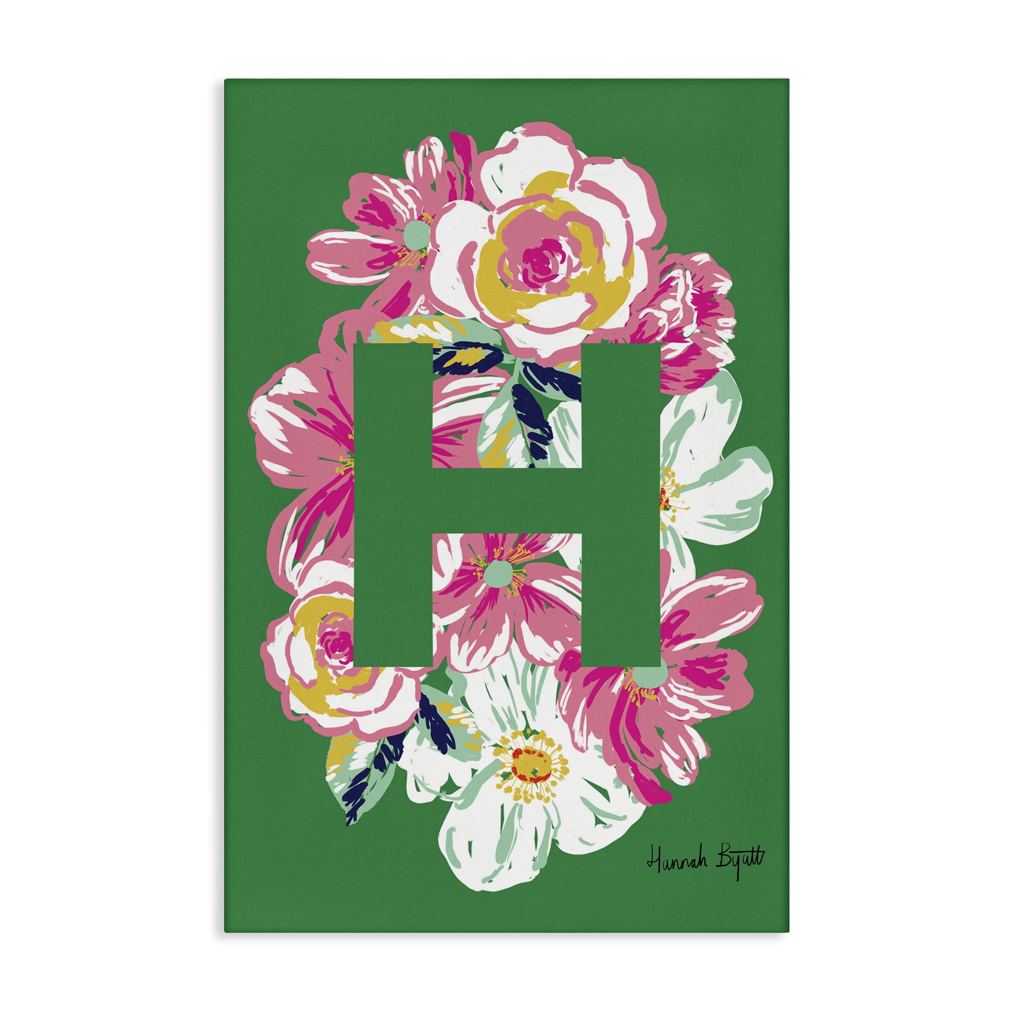 Stupell Industries Floral Bloom Letter H Botanical & Floral Painting Gallery Wrapped Canvas Art Print Wall Art, 30 x 45