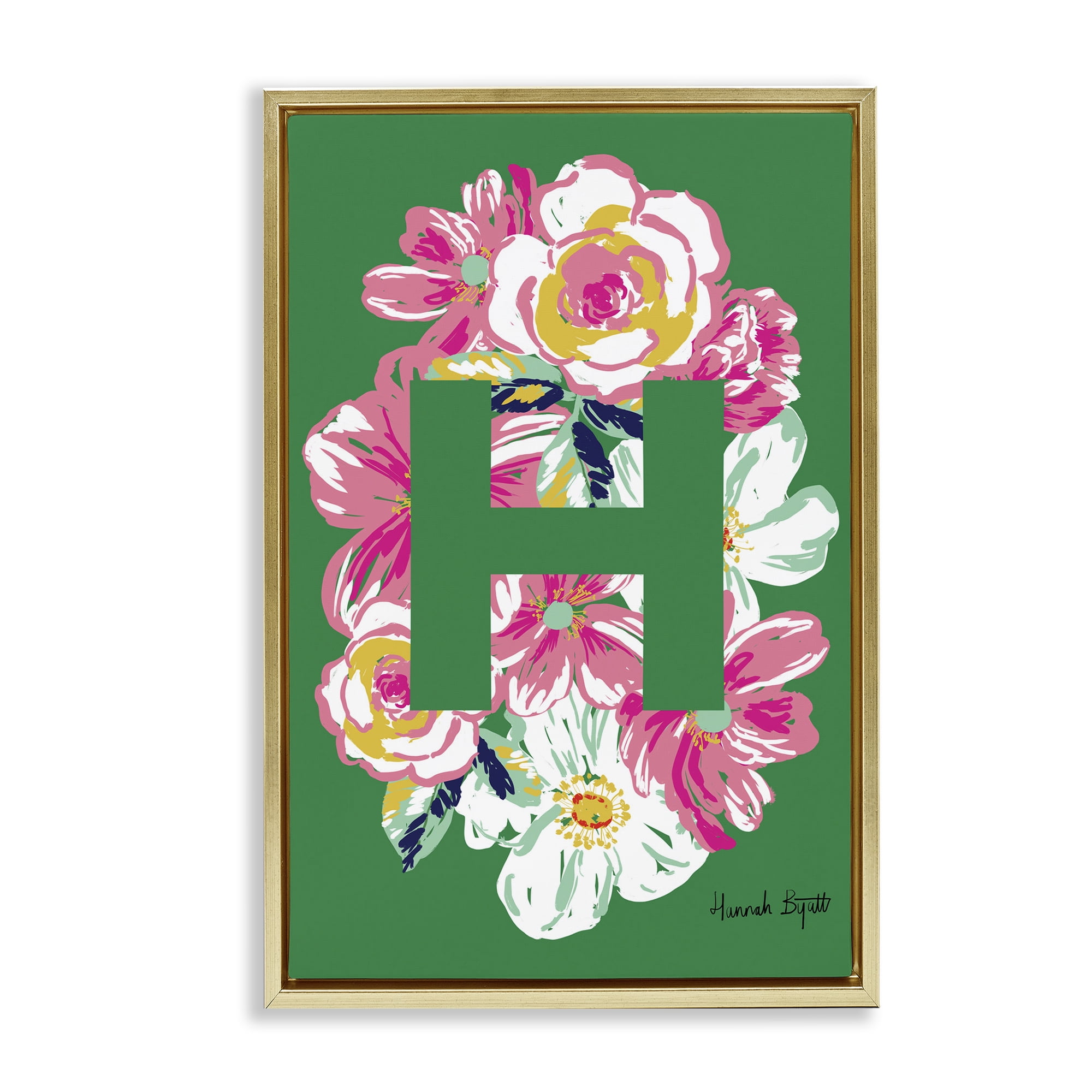 Stupell Industries Floral Bloom Letter H Botanical & Floral Painting Gold Floater Framed Art Print Wall Art, 17 x 25