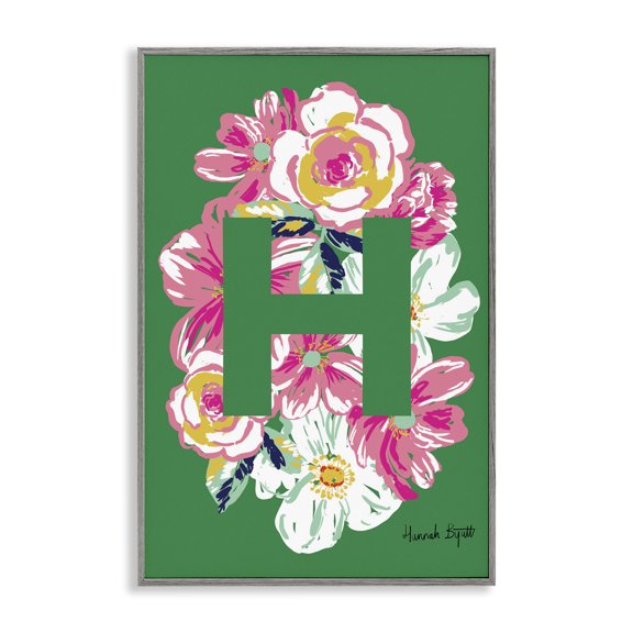 Stupell Industries Floral Bloom Letter H Botanical & Floral Painting Gray Framed Art Print Wall Art, 12 x 18