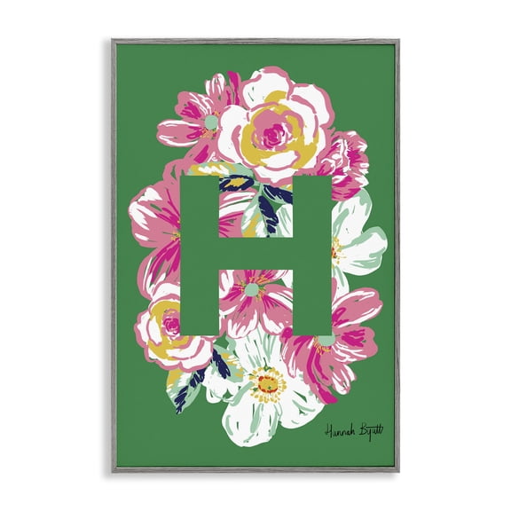 Stupell Industries Floral Bloom Letter H Botanical & Floral Painting Gray Framed Art Print Wall Art, 20 x 30