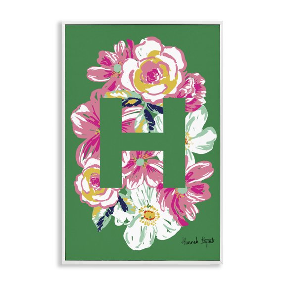Stupell Industries Floral Bloom Letter H Botanical & Floral Painting White Framed Art Print Wall Art, 12 x 18