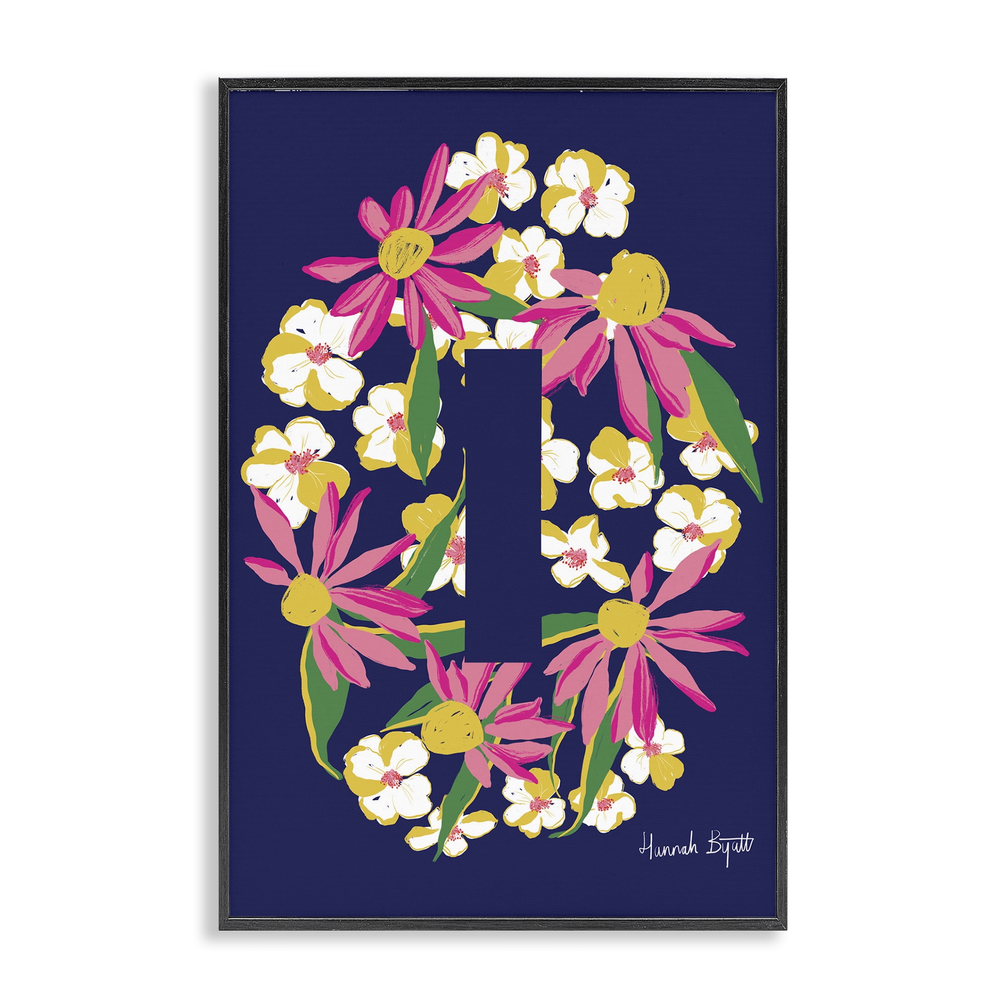 Stupell Industries Floral Bloom Letter I Botanical & Floral Painting Black Framed Art Print Wall Art, 16 x 24