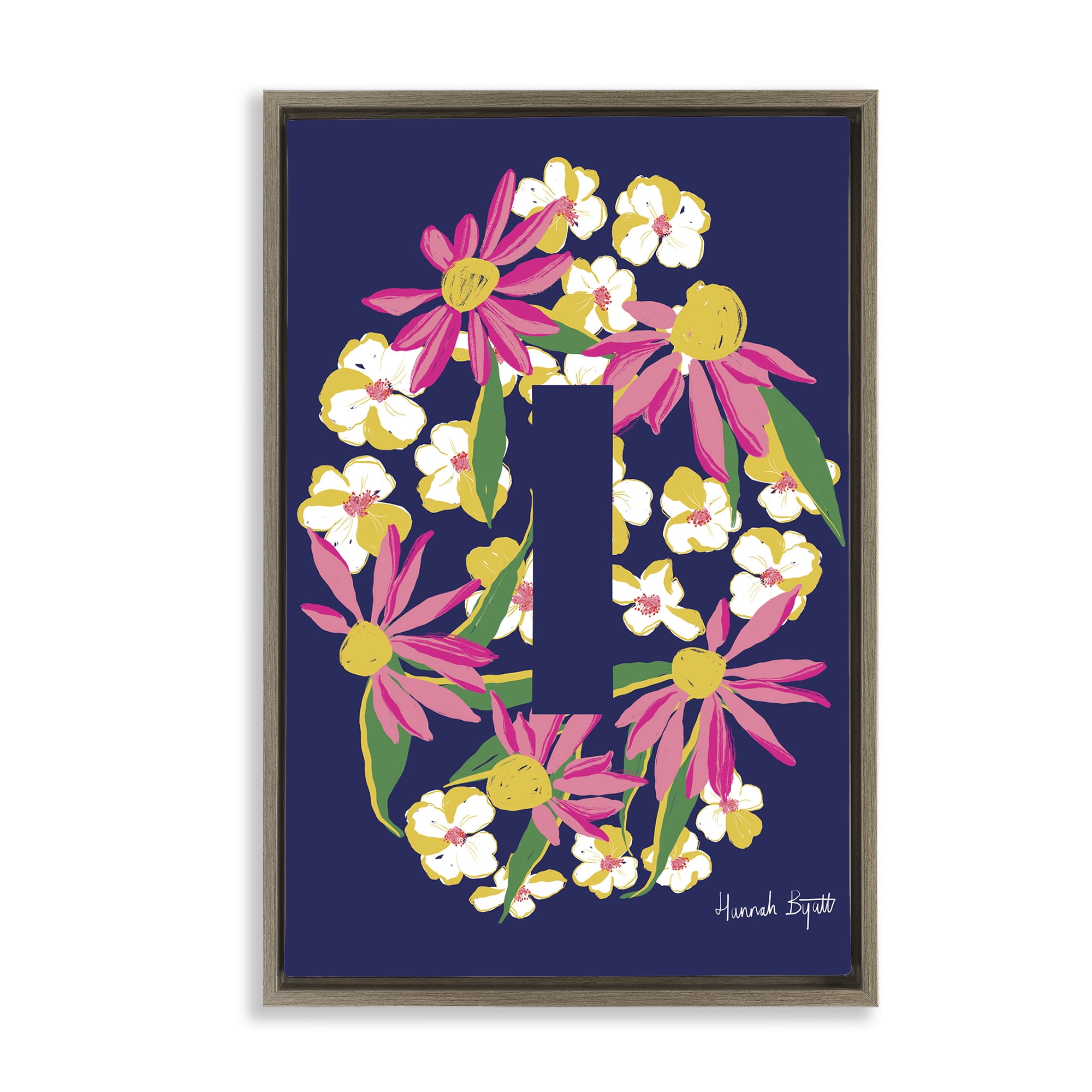 Stupell Industries Floral Bloom Letter I Botanical & Floral Painting Brown Floater Framed Art Print Wall Art, 21 x 31