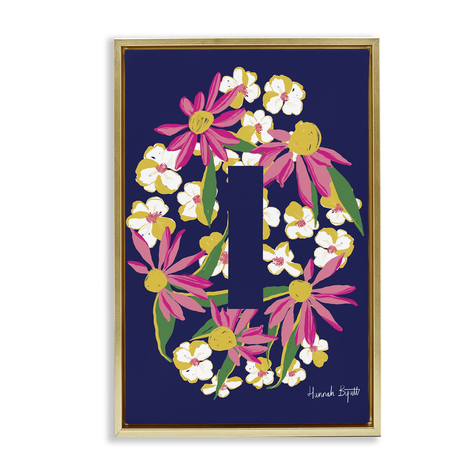 Stupell Industries Floral Bloom Letter I Botanical & Floral Painting Gold Floater Framed Art Print Wall Art, 17 x 25