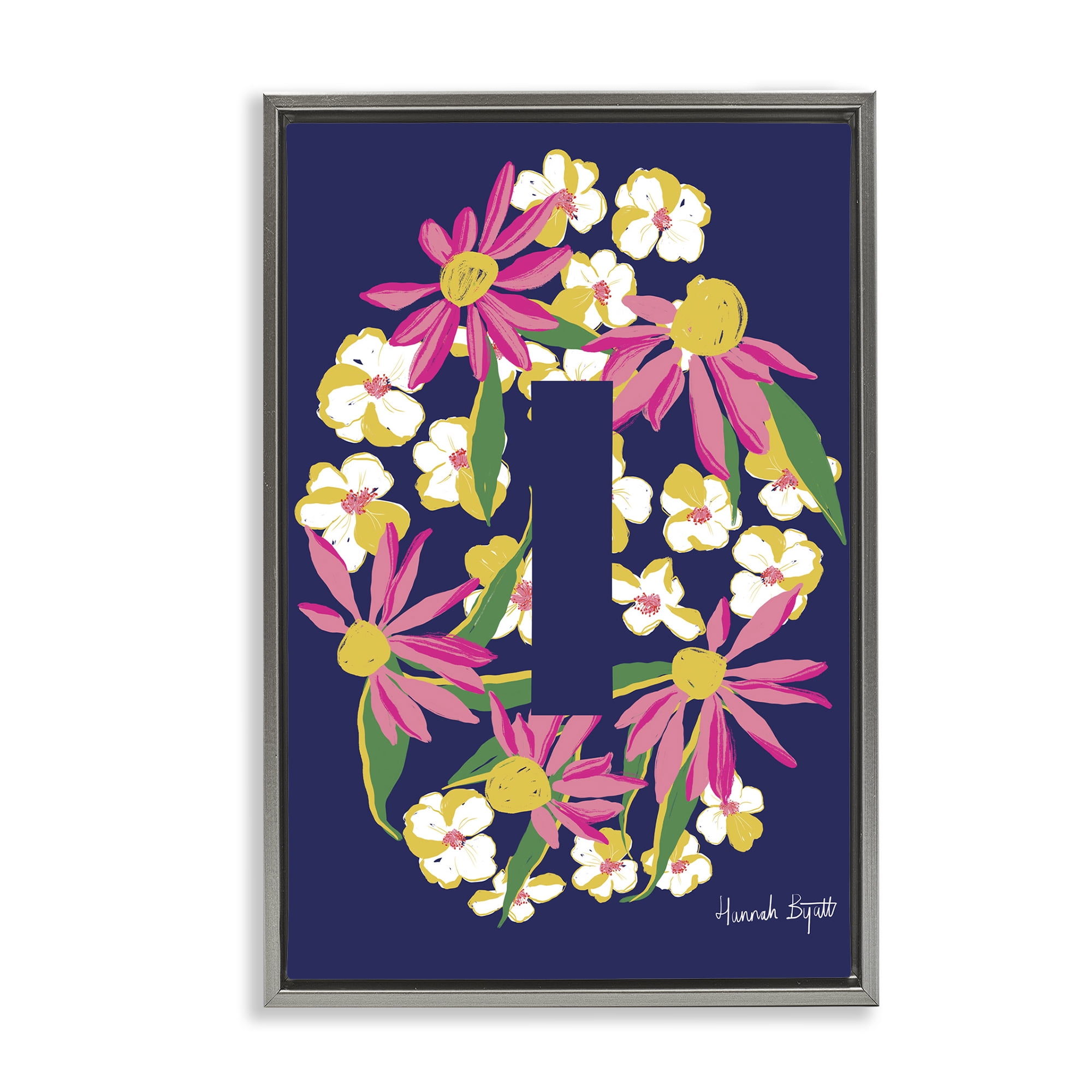 Stupell Industries Floral Bloom Letter I Botanical & Floral Painting Gray Floater Framed Art Print Wall Art, 21 x 31