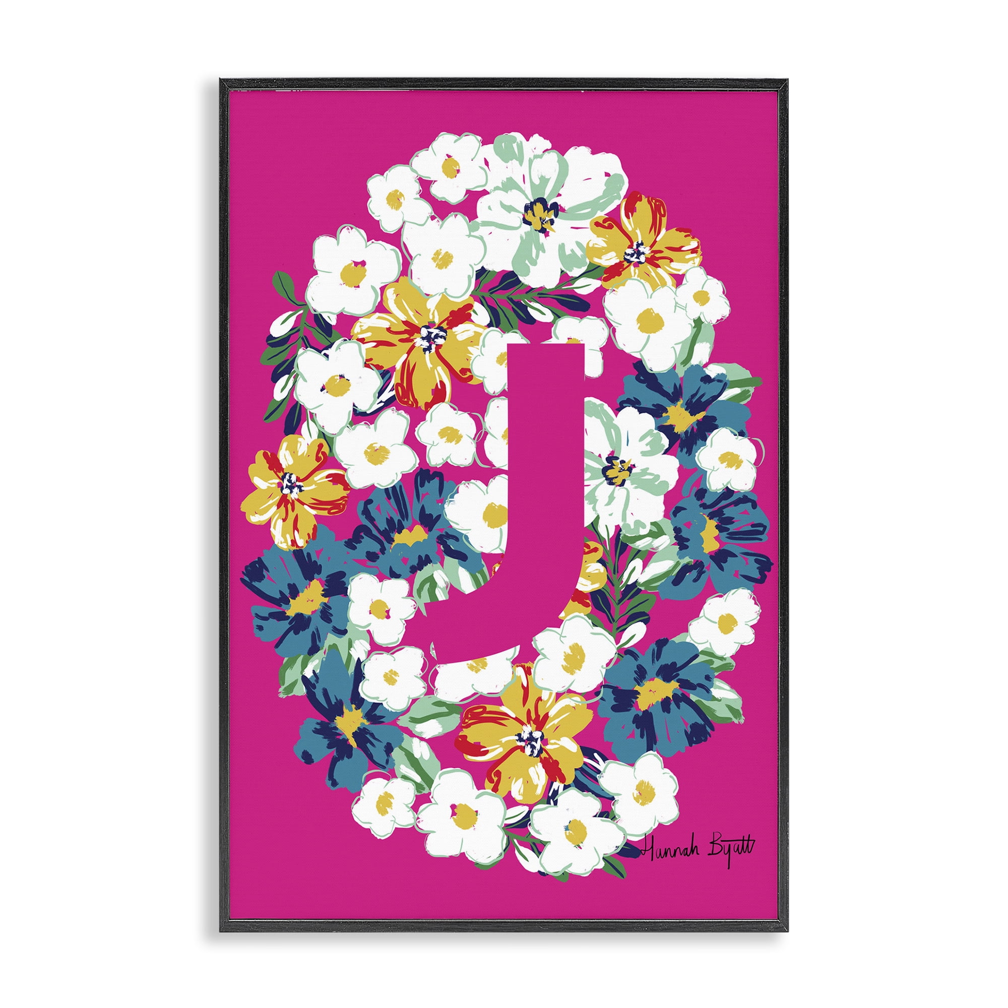 Stupell Industries Floral Bloom Letter J Botanical & Floral Painting Black Framed Art Print Wall Art, 20 x 30