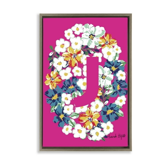 Stupell Industries Floral Bloom Letter J Botanical & Floral Painting Brown Floater Framed Art Print Wall Art, 17 x 25