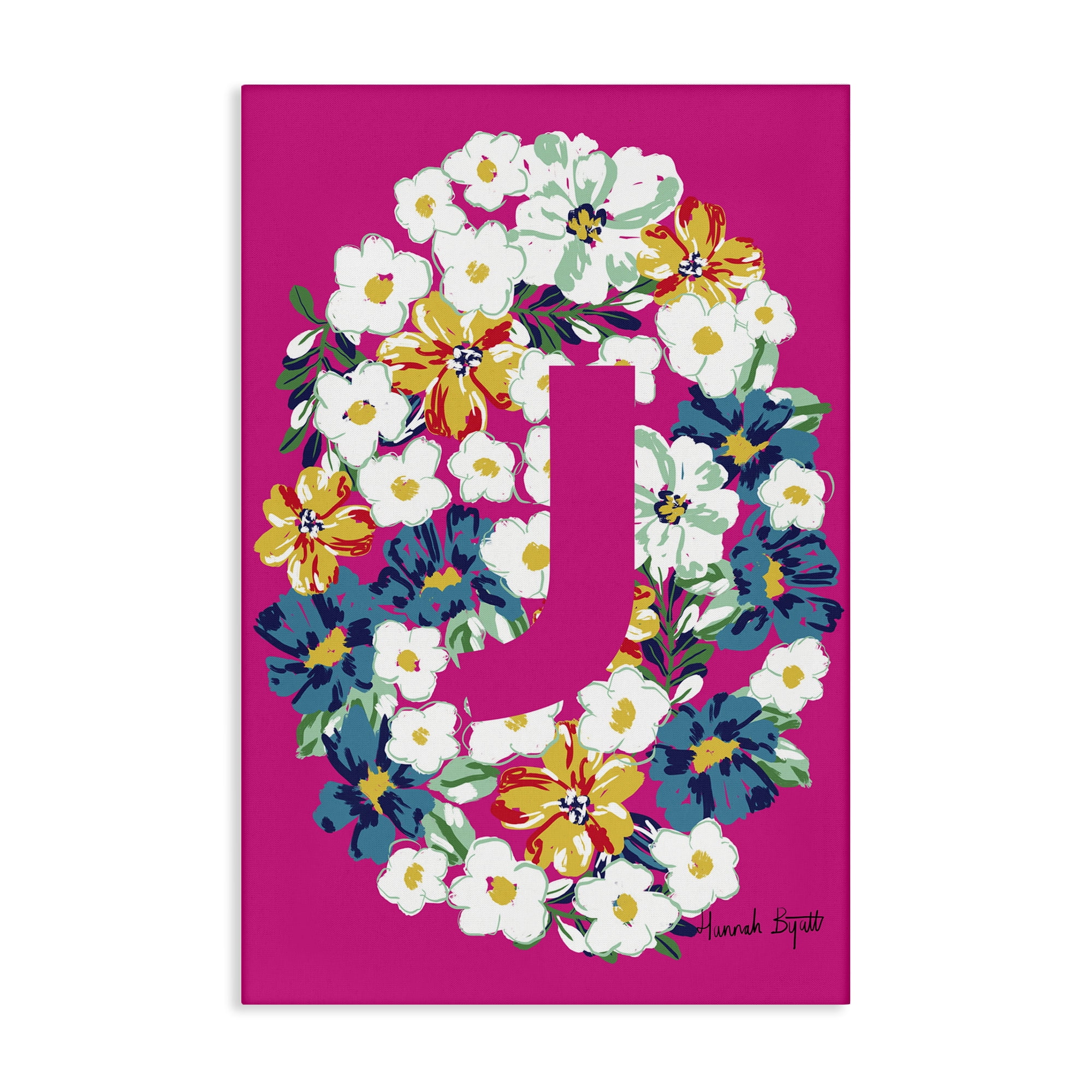 Stupell Industries Floral Bloom Letter J Botanical & Floral Painting Gallery Wrapped Canvas Art Print Wall Art, 20 x 30
