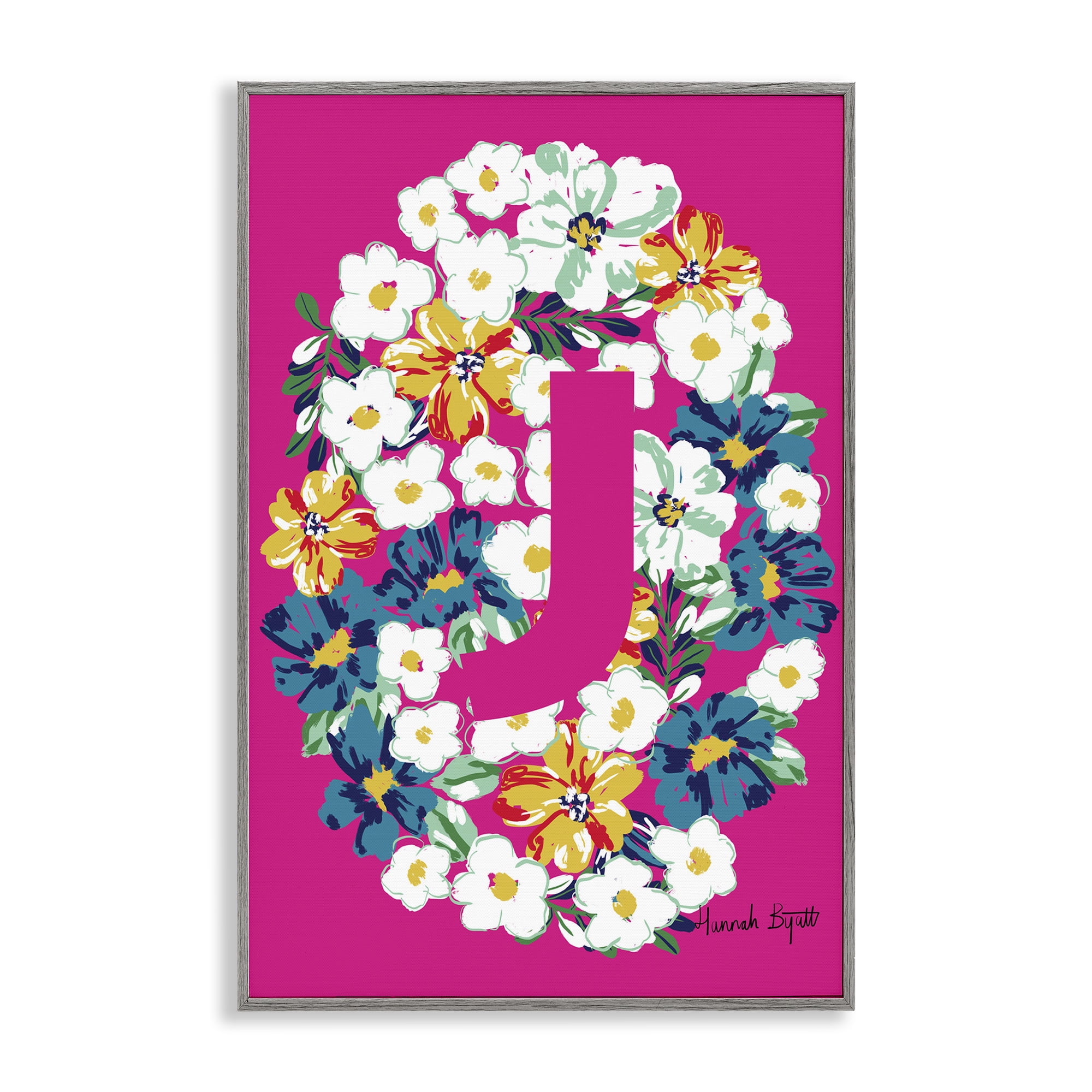 Stupell Industries Floral Bloom Letter J Botanical & Floral Painting Gray Framed Art Print Wall Art, 20 x 30