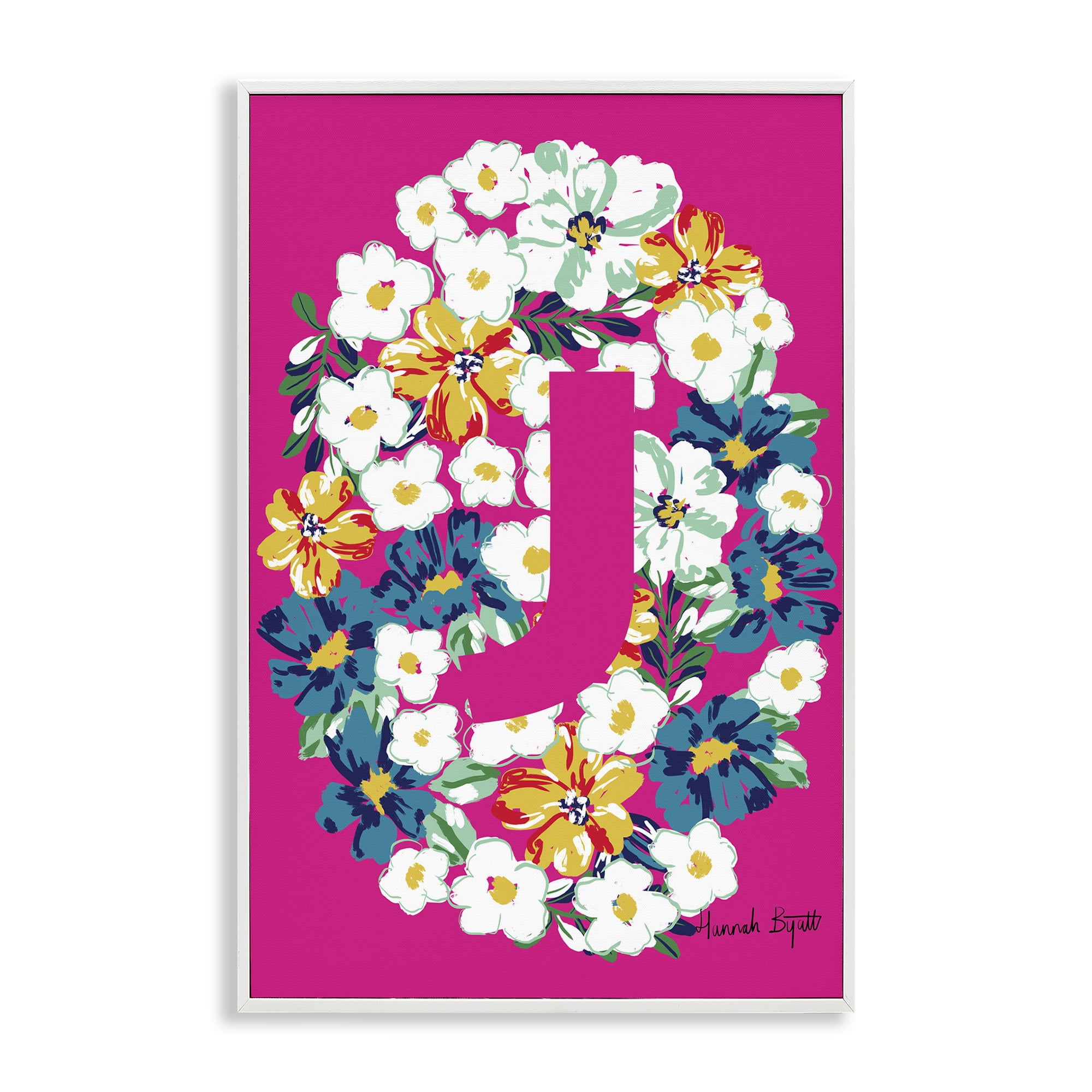 Stupell Industries Floral Bloom Letter J Botanical & Floral Painting White Framed Art Print Wall Art, 20 x 30
