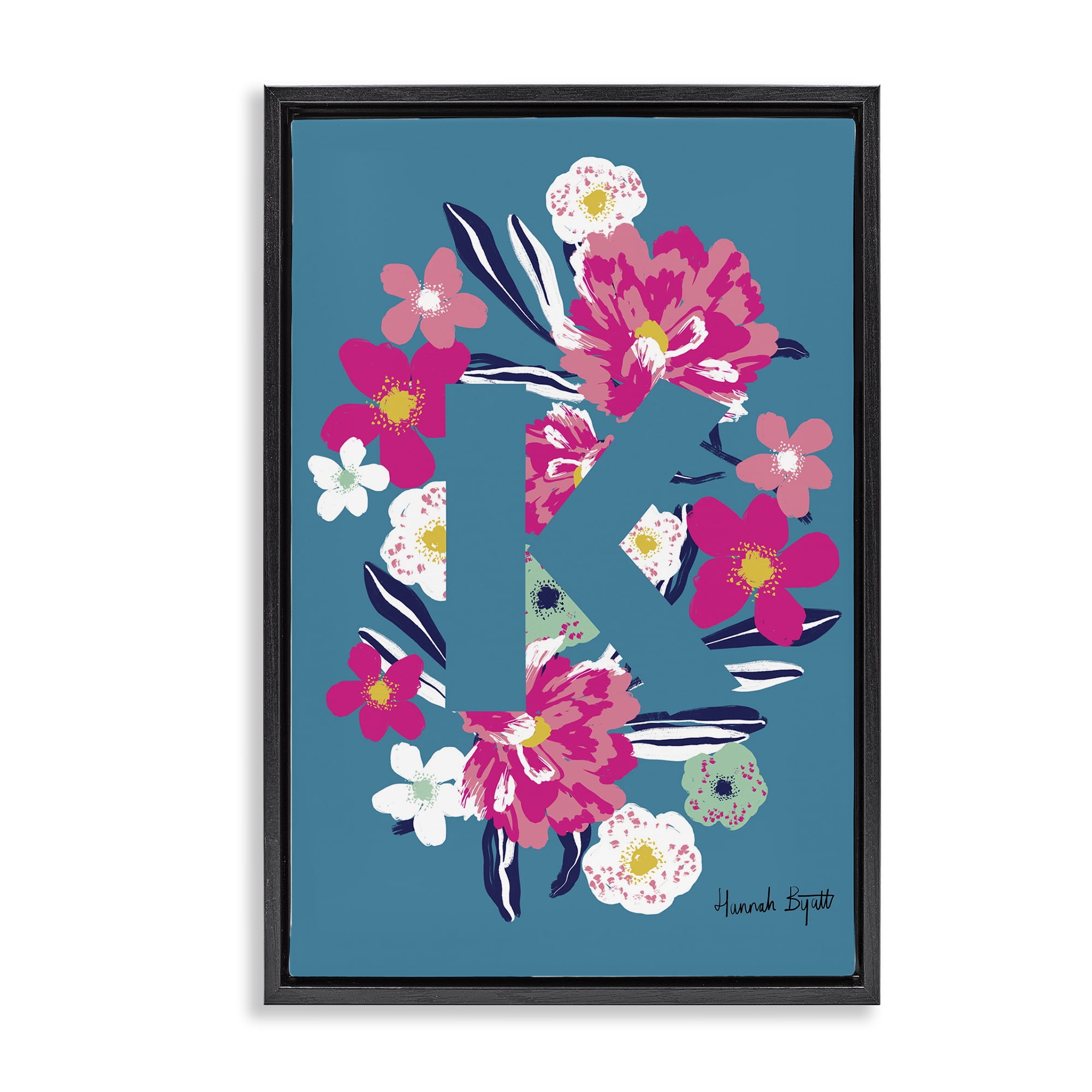 Stupell Industries Floral Bloom Letter K Botanical & Floral Painting Black Floater Framed Art Print Wall Art, 21 x 31