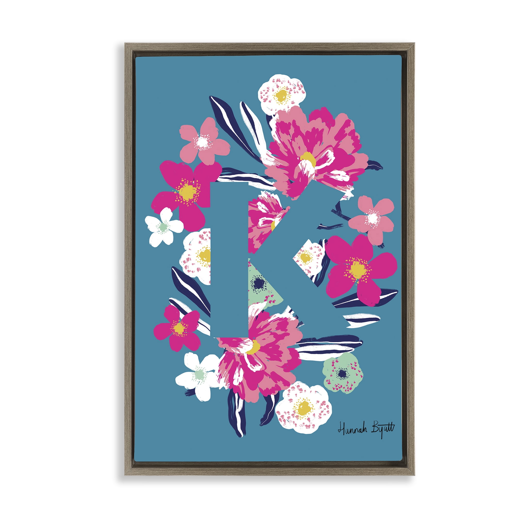 Stupell Industries Floral Bloom Letter K Botanical & Floral Painting Brown Floater Framed Art Print Wall Art, 21 x 31