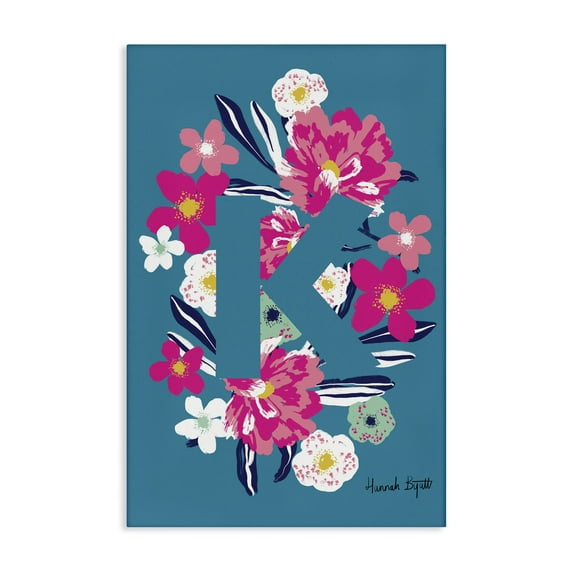 Stupell Industries Floral Bloom Letter K Botanical & Floral Painting Gallery Wrapped Canvas Art Print Wall Art, 16 x 24